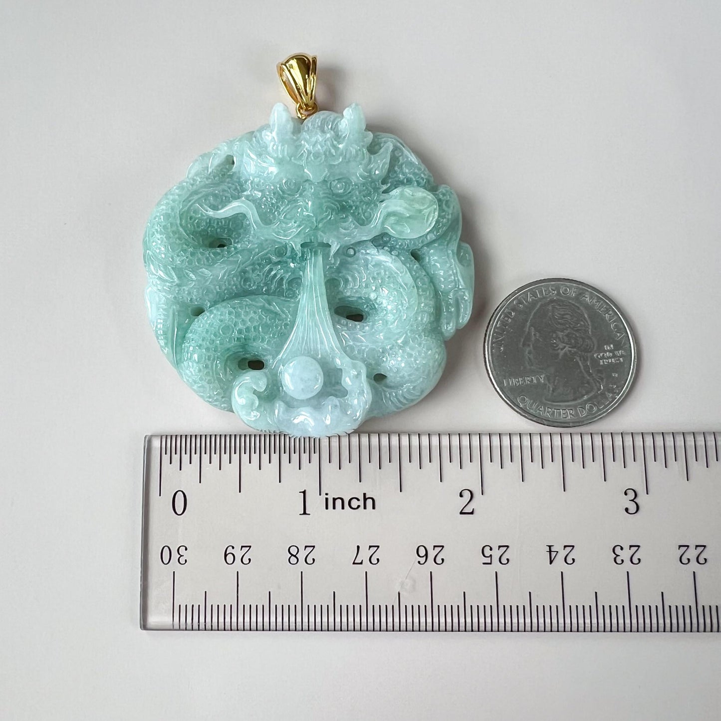 Dragon Drawing Water Jade Pendant, Dragon Jadeite Jade with 18K Solid Gold Pendant, Dual Sided Carved Pendant, YGR-0524-1753205547