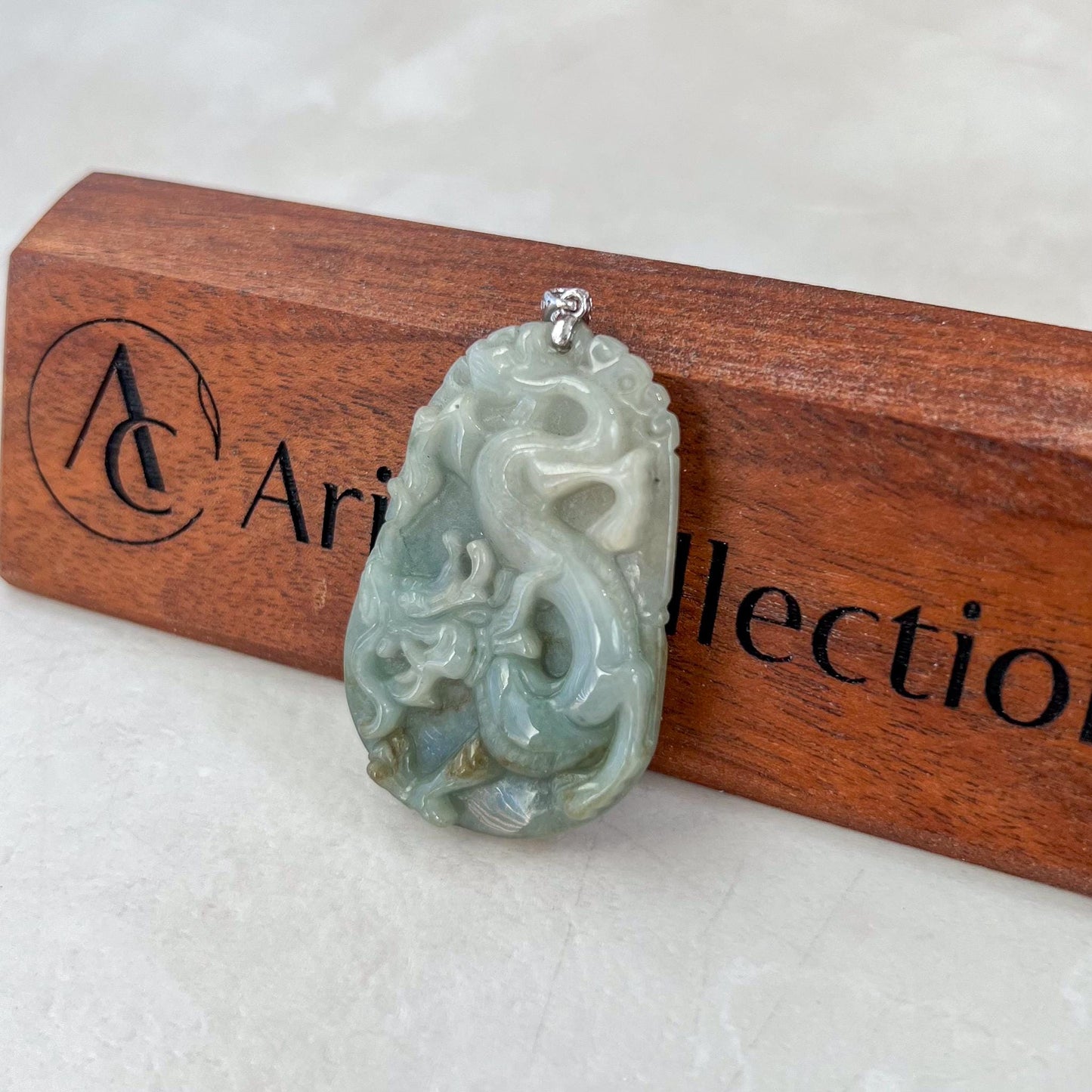 Dragon Zodiac Jade Pendant with Sterling Silver Bail, Jadeite Jade Dragon Chinese Zodiac Pendant, NVN-0424-1757019051