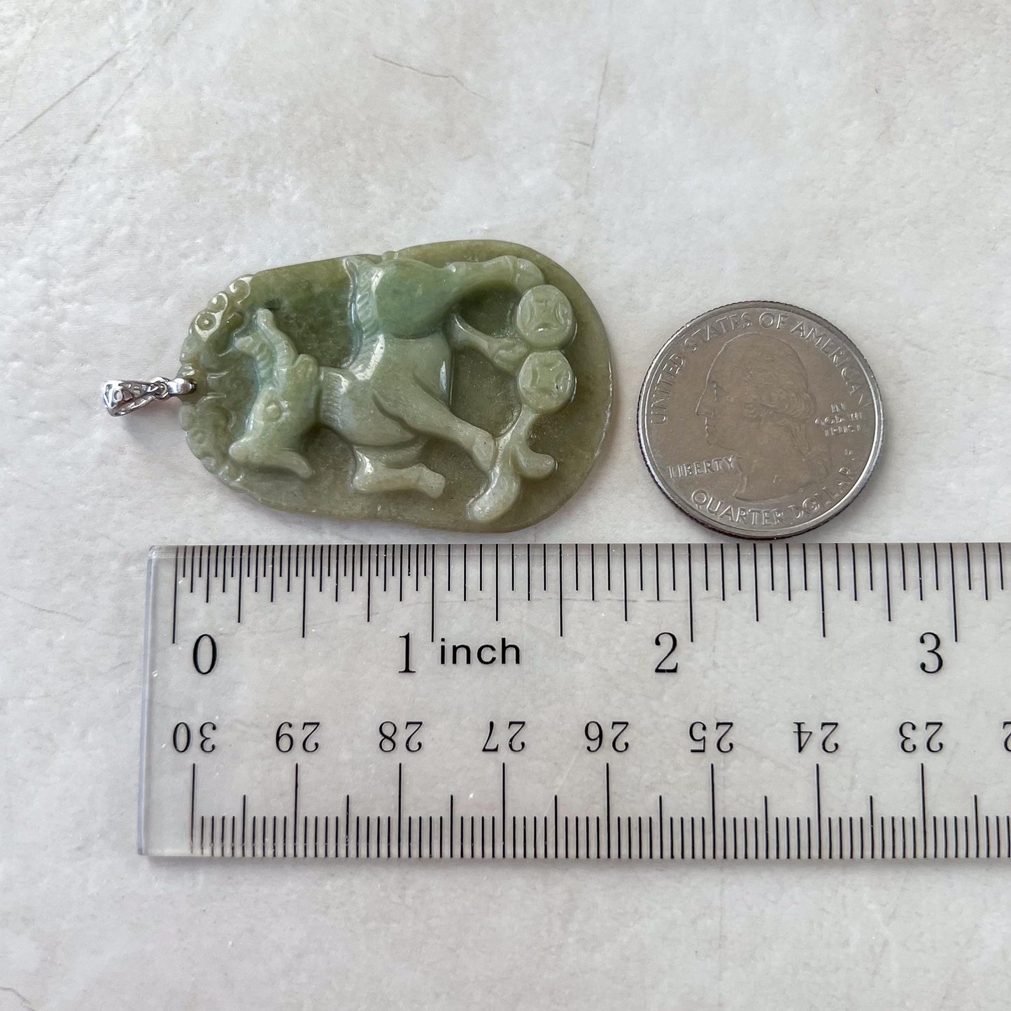 Sheep Zodiac Jade Pendant with Sterling Silver Bail, Jadeite Jade Sheep Goat Chinese Zodiac Carved Pendant, NVN-0424-1757040968