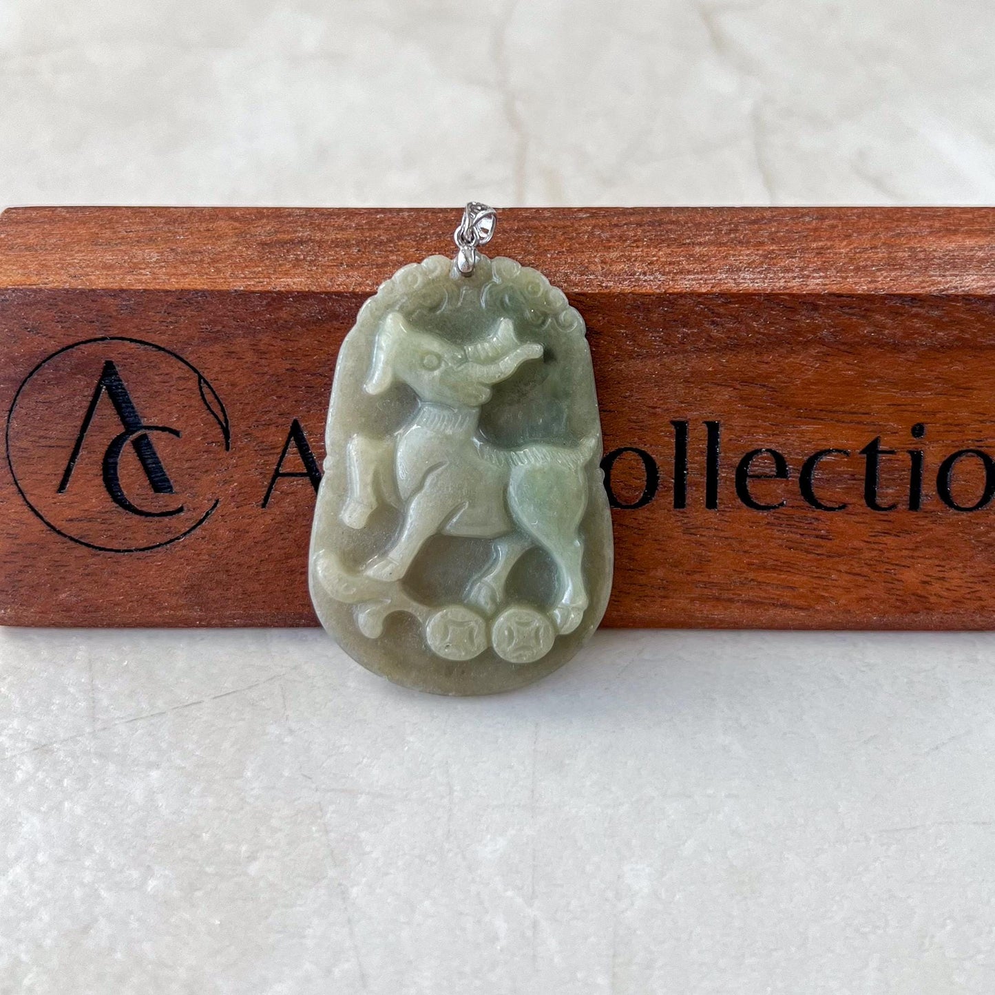 Sheep Zodiac Jade Pendant with Sterling Silver Bail, Jadeite Jade Sheep Goat Chinese Zodiac Carved Pendant, NVN-0424-1757040968
