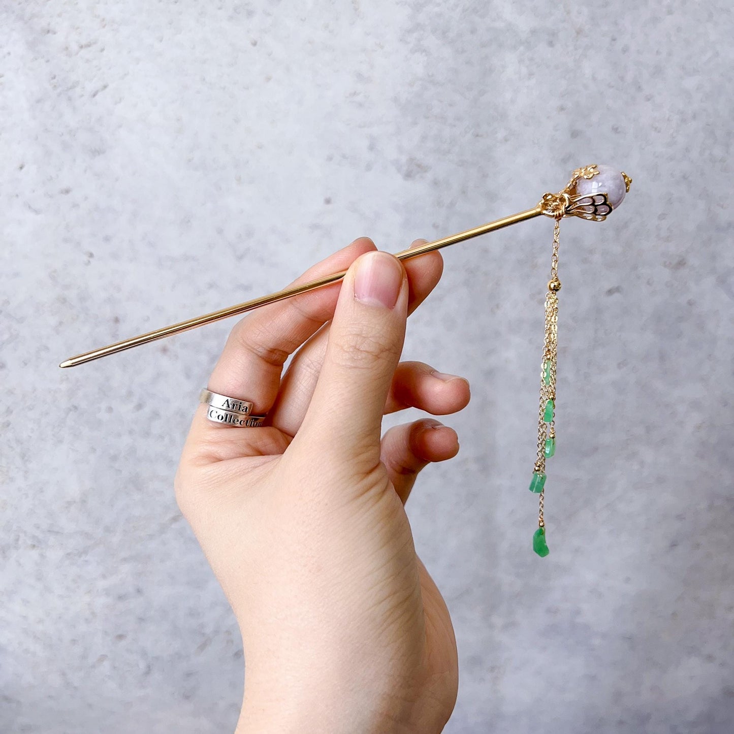 Jade Hairpin, Gold Plated, Green, Purple Jade, Grade A Jade hair pin, YJ-0921-006737
