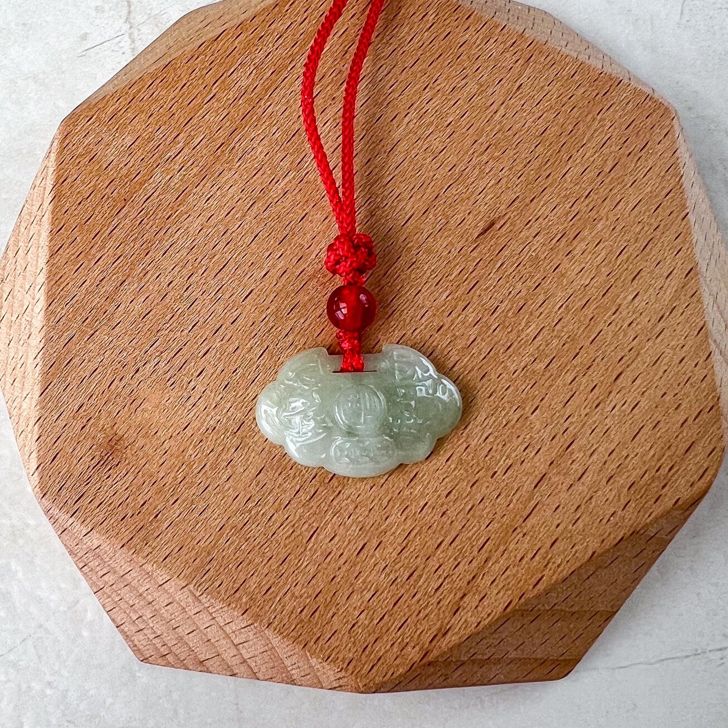 Mini Longevity Lock Pendant, 长命锁, Light Green Jadeite Jade Hand Carved, FSX-0822-185530