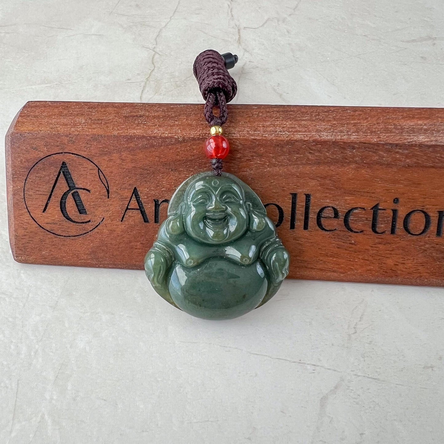 Happy Buddha Jade Pendant, Green Jadeite Jade Pendant, Carved Jadeite Pendant, XY-0622-0002675