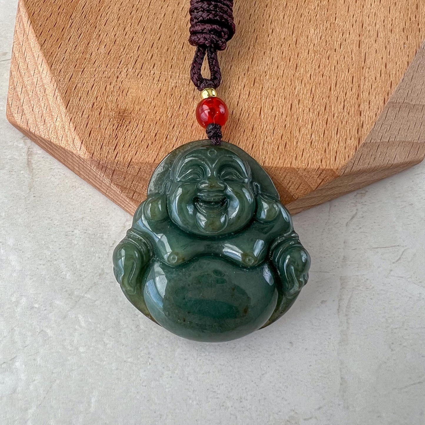 Happy Buddha Jade Pendant, Green Jadeite Jade Pendant, Carved Jadeite Pendant, XY-0622-0002675