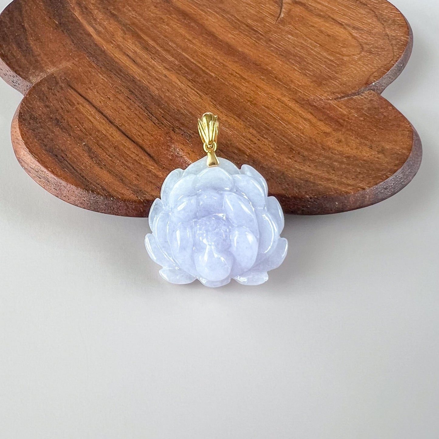 Lavender Jade Lotus with 18K Solid Gold, Lavender Purple Jadeite Jade Pendant, LSG-0824-1757804396