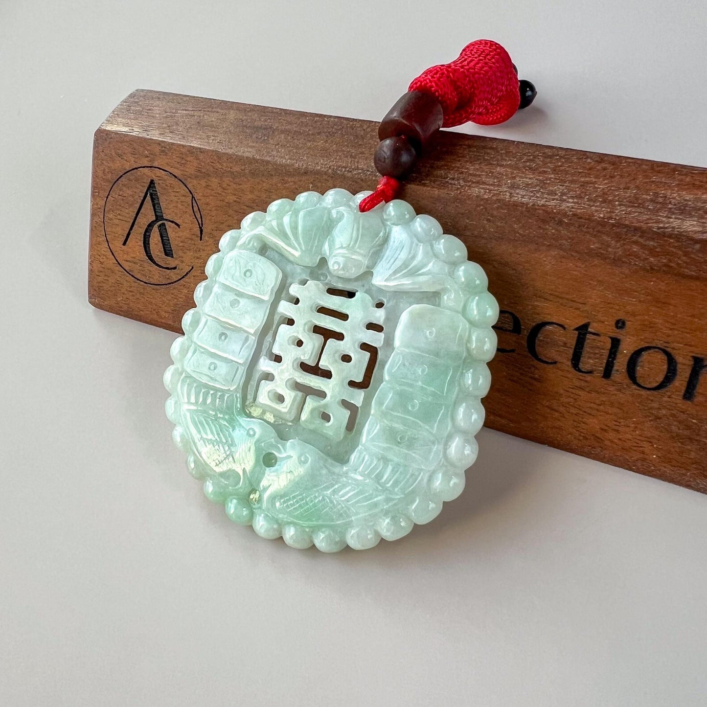 Double Happiness Fortune Jade Pendant, 双喜 Jadeite Jade Wedding Marriage Gift Happiness Carved Necklace, XY-0622-1757881523
