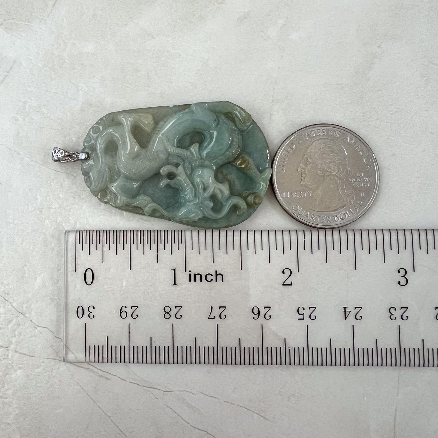 Dragon Zodiac Jade Pendant with Sterling Silver Bail, Jadeite Jade Dragon Chinese Zodiac Pendant, NVN-0424-1757019051