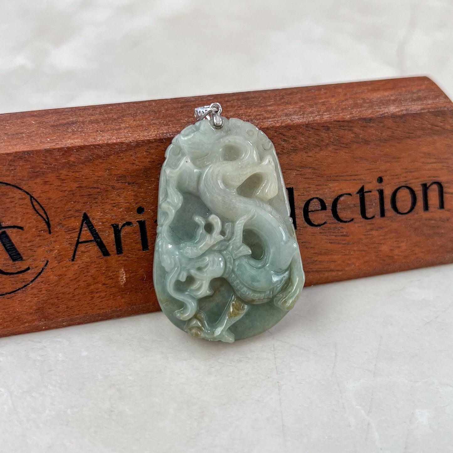 Dragon Zodiac Jade Pendant with Sterling Silver Bail, Jadeite Jade Dragon Chinese Zodiac Pendant, NVN-0424-1757019051