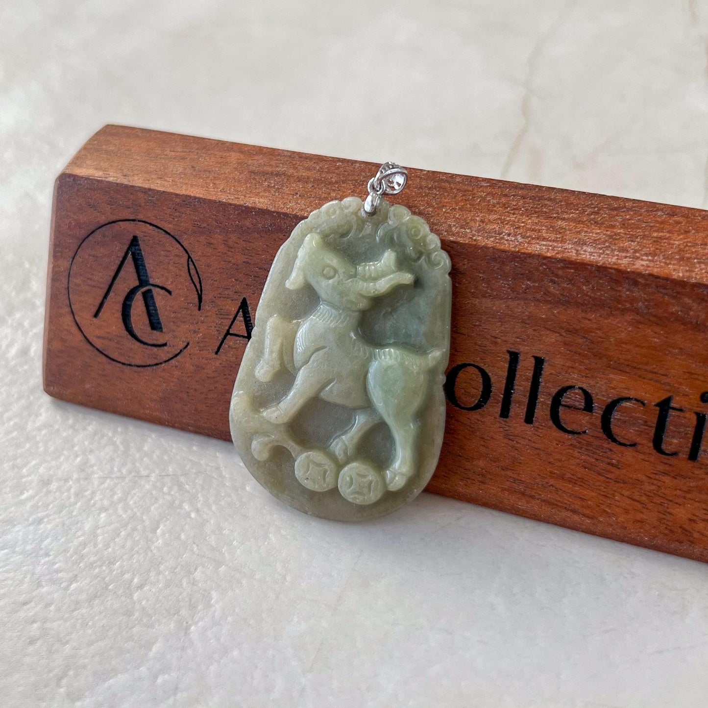Sheep Zodiac Jade Pendant with Sterling Silver Bail, Jadeite Jade Sheep Goat Chinese Zodiac Carved Pendant, NVN-0424-1757040968
