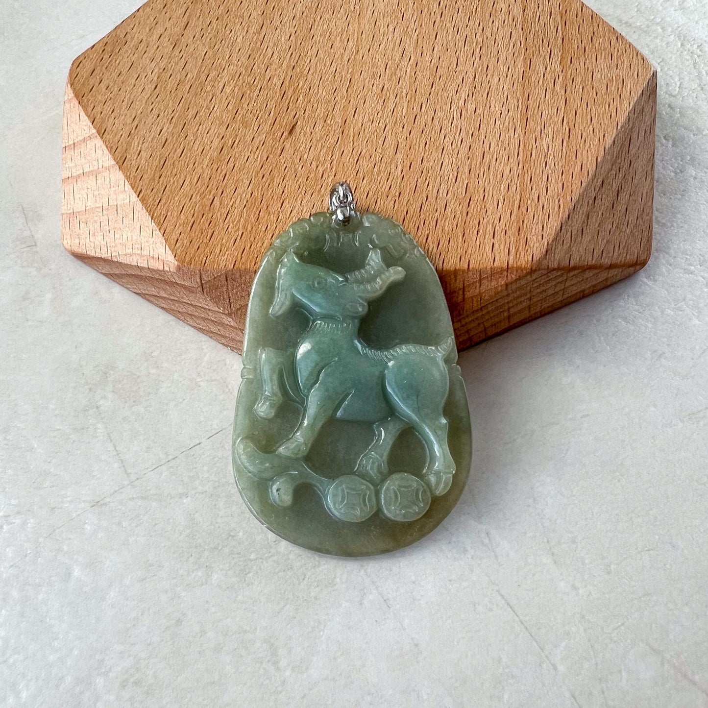 Sheep Zodiac Jade Pendant with Sterling Silver Bail, Jadeite Jade Sheep Goat Chinese Zodiac Carved Pendant, NVN-0424-1757040968