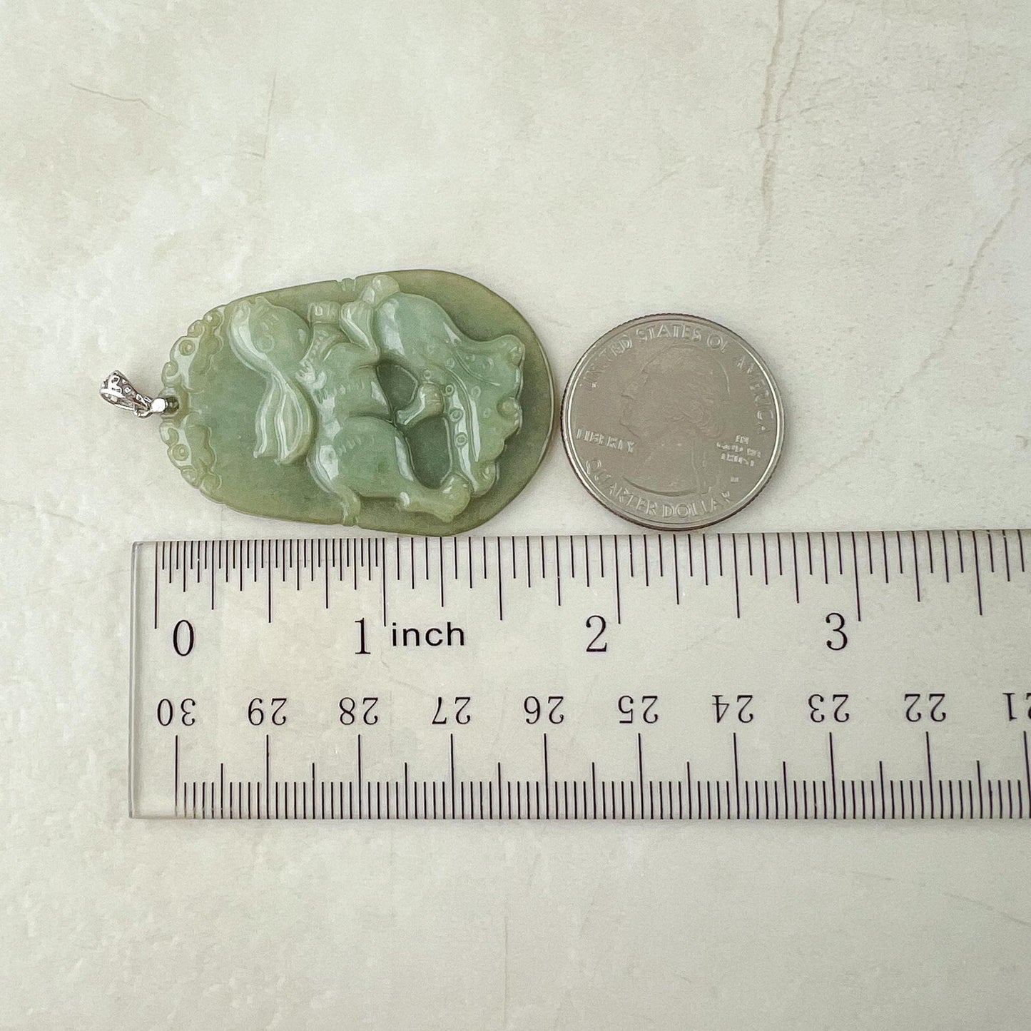 Wealth Harvest Rabbit Zodiac Jade Pendant with Sterling Silver Bail, Jadeite Jade Rabbit Pendant, NVN-0424-1757042436