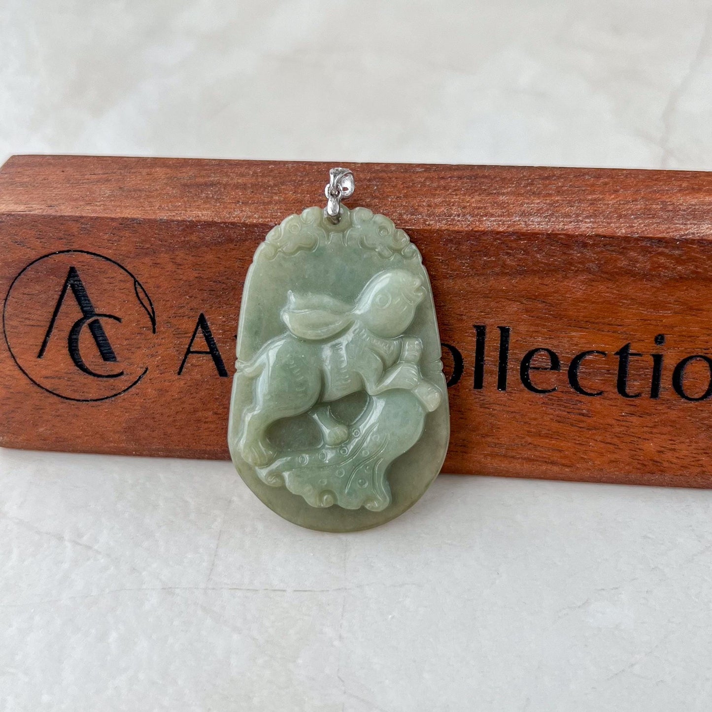 Wealth Harvest Rabbit Zodiac Jade Pendant with Sterling Silver Bail, Jadeite Jade Rabbit Pendant, NVN-0424-1757042436
