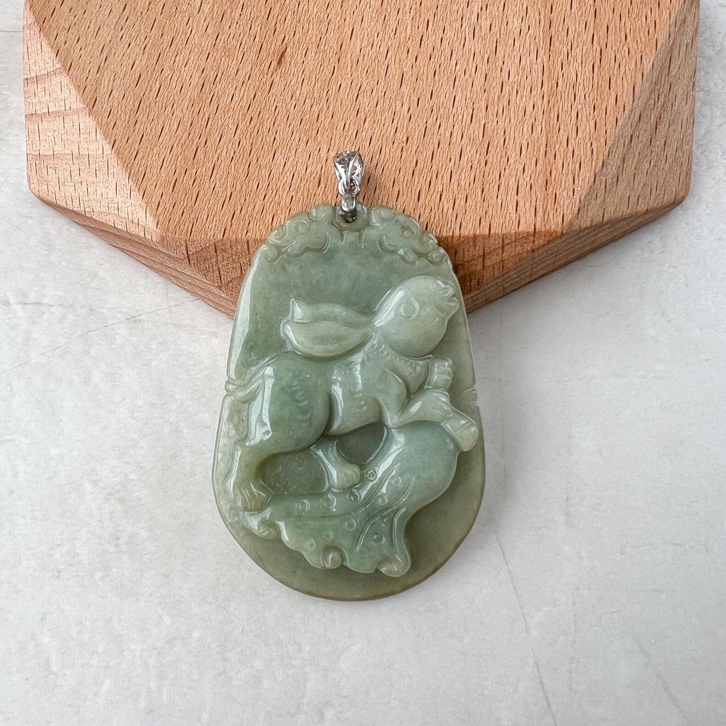 Wealth Harvest Rabbit Zodiac Jade Pendant with Sterling Silver Bail, Jadeite Jade Rabbit Pendant, NVN-0424-1757042436