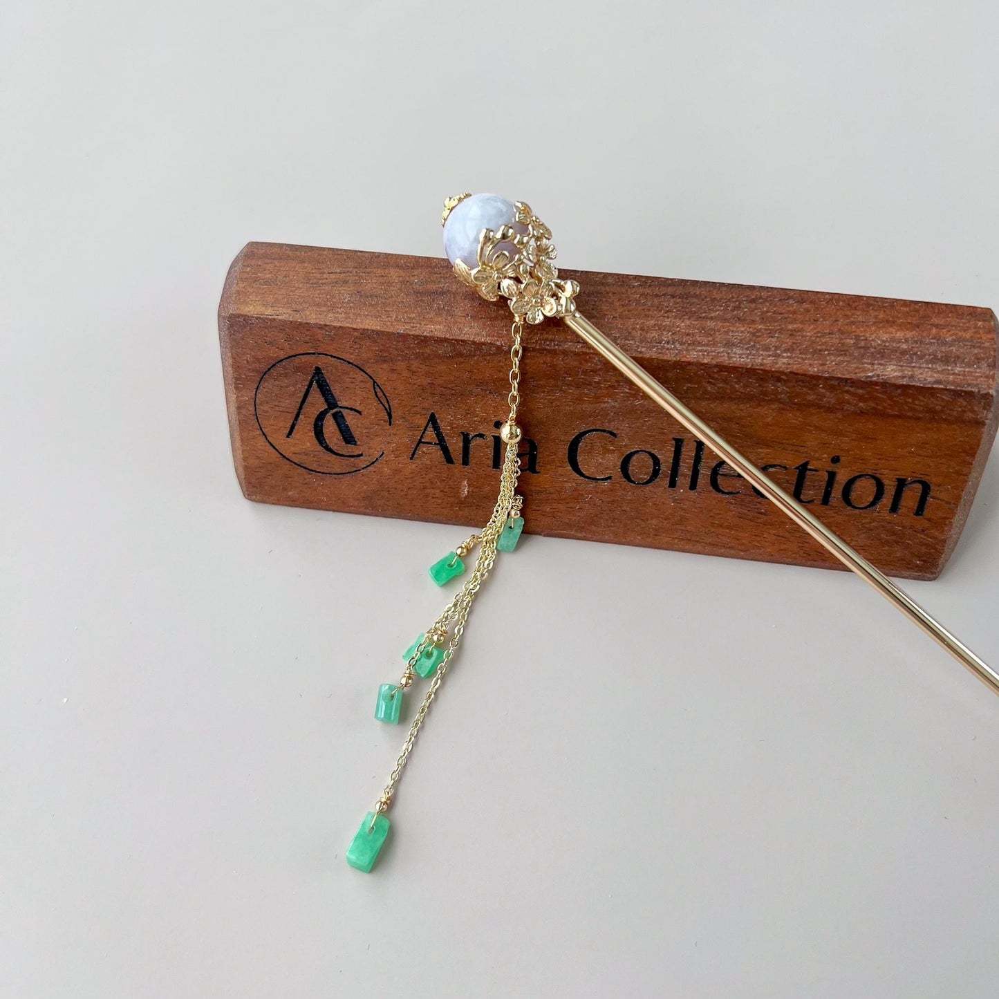 Jade Hairpin, Gold Plated, Green, Purple Jade, Grade A Jade hair pin, YJ-0921-006737