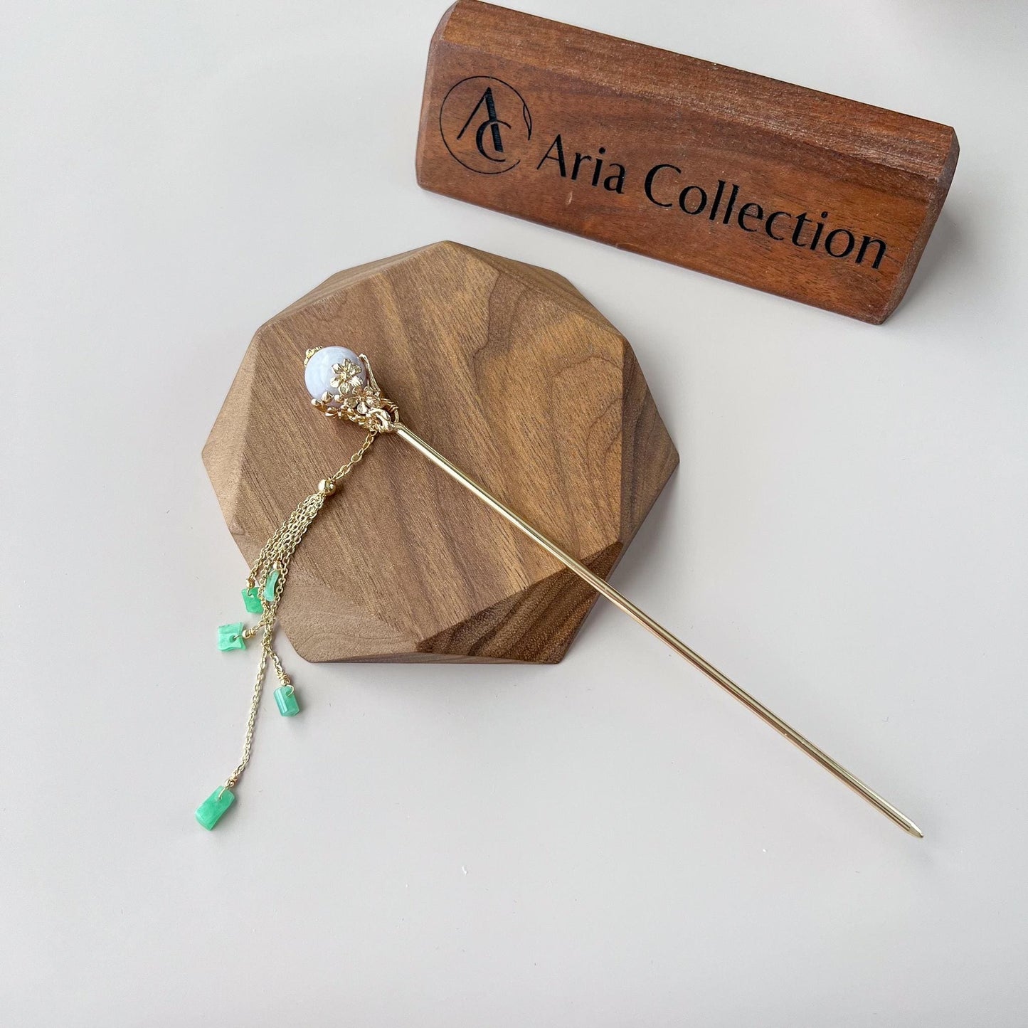 Jade Hairpin, Gold Plated, Green, Purple Jade, Grade A Jade hair pin, YJ-0921-006737