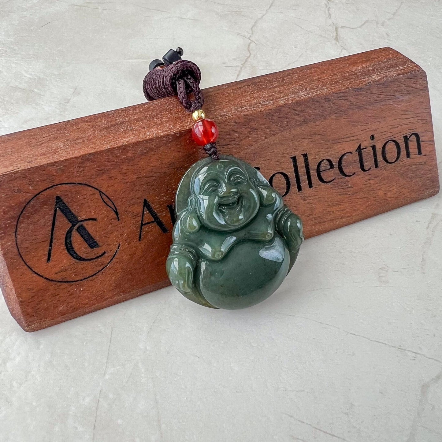 Happy Buddha Jade Pendant, Green Jadeite Jade Pendant, Carved Jadeite Pendant, XY-0622-0002675