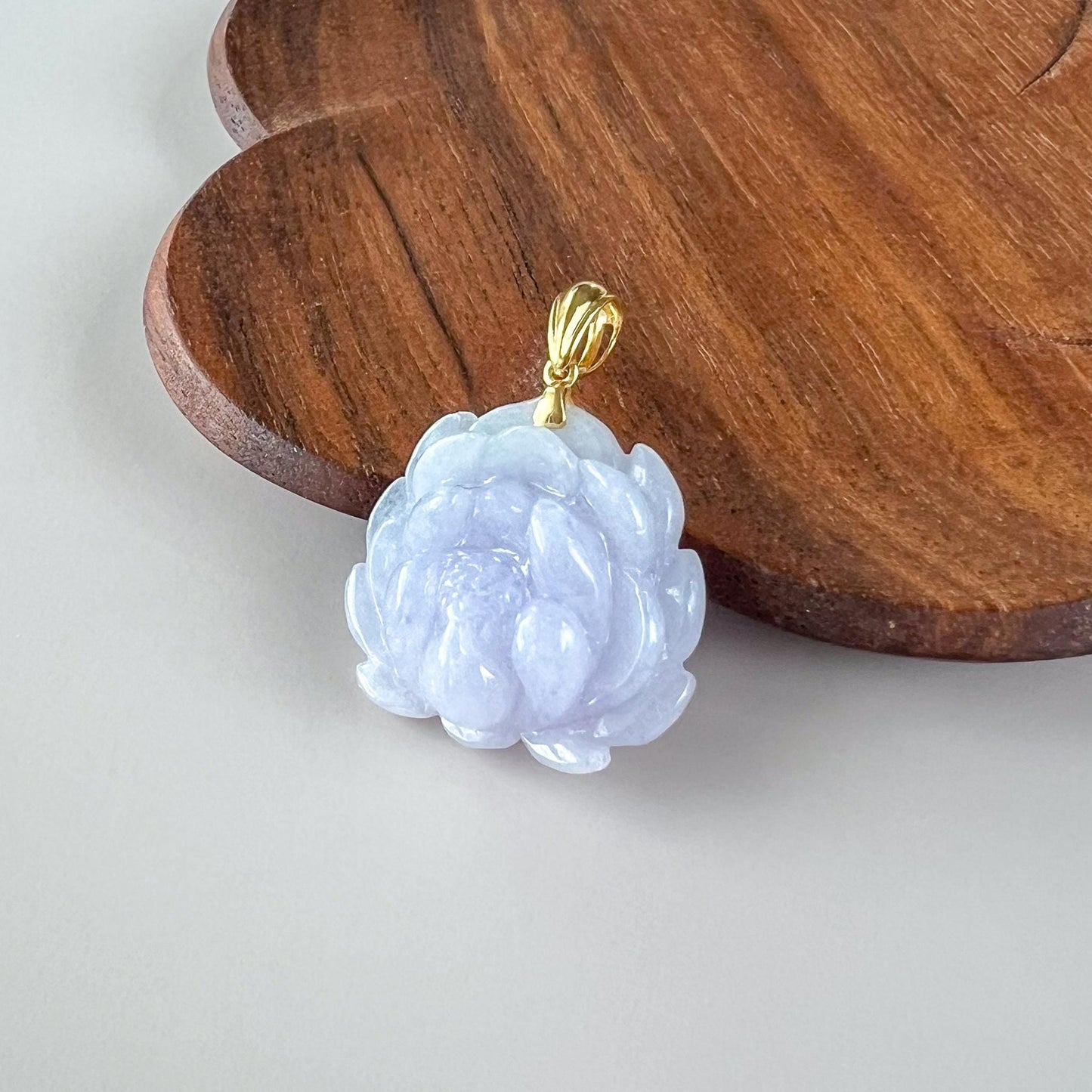 Lavender Jade Lotus with 18K Solid Gold, Lavender Purple Jadeite Jade Pendant, LSG-0824-1757804396