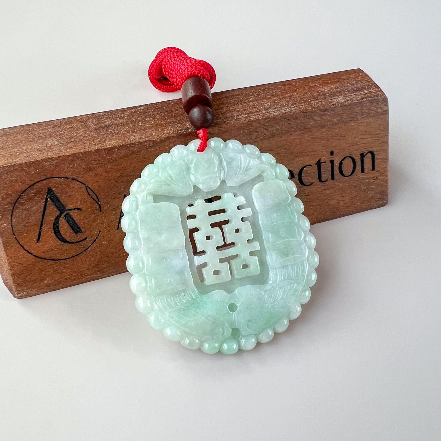 Double Happiness Fortune Jade Pendant, 双喜 Jadeite Jade Wedding Marriage Gift Happiness Carved Necklace, XY-0622-1757881523
