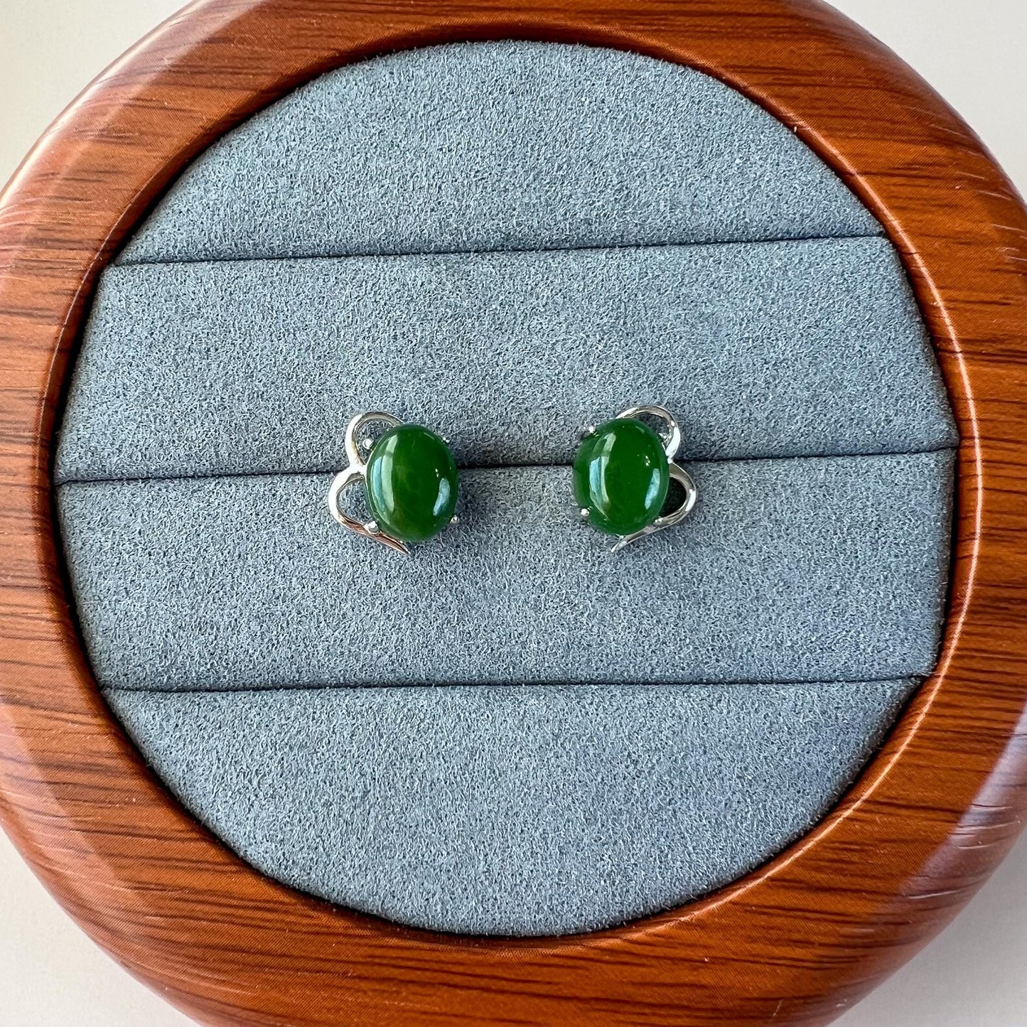 Jade Butterfly Wing Earring Studs, Green Nephrite Jade Sterling Silver Earrings, JSY-0424-12064