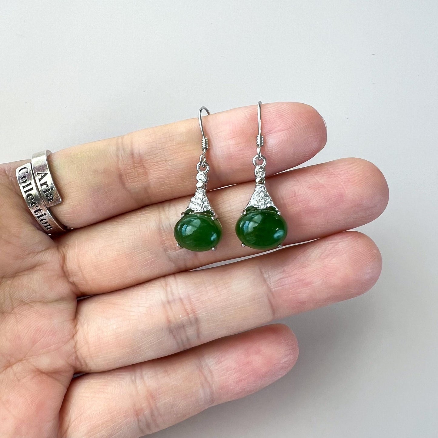 Jade Purse Earrings, Green Nephrite Jade Sterling Silver Earrings, JSY-0424-12071