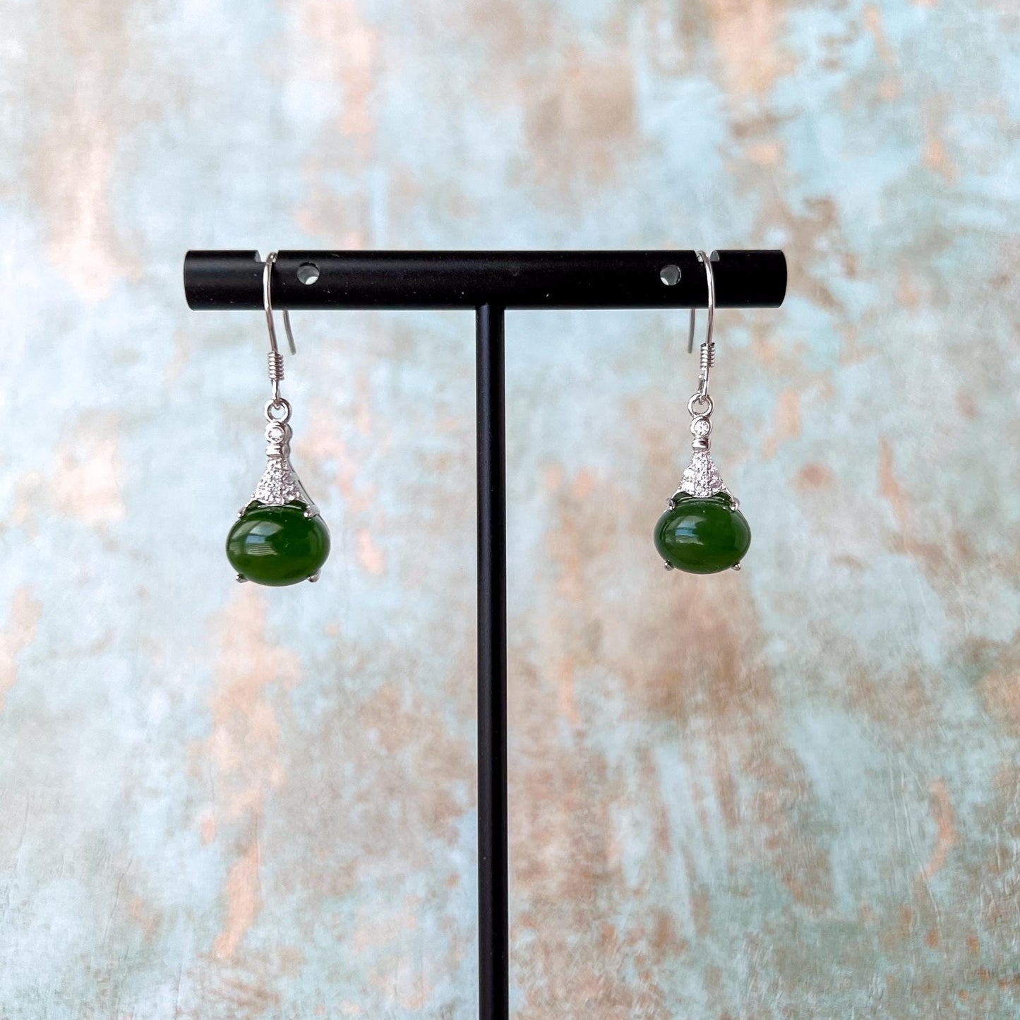Jade Purse Earrings, Green Nephrite Jade Sterling Silver Earrings, JSY-0424-12071