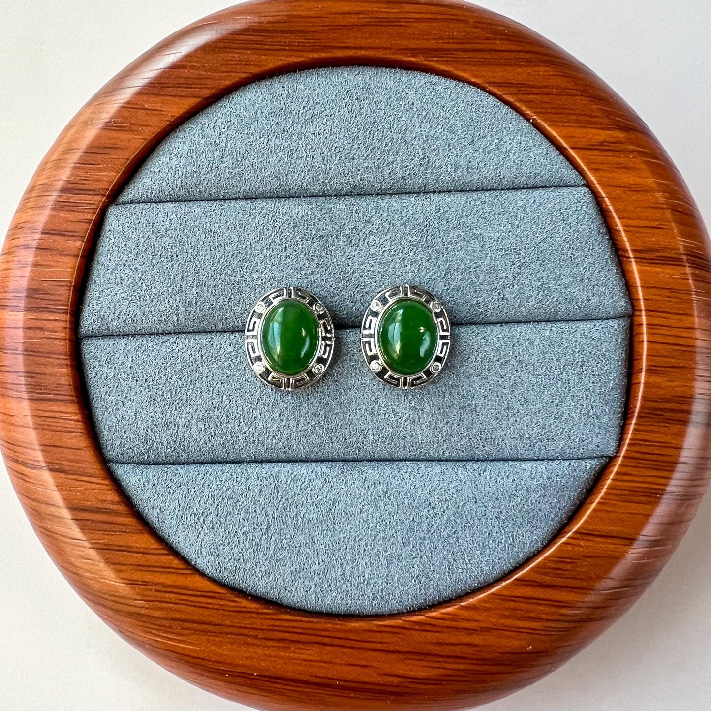 Meander Jade Earring Studs, Green Nephrite Jade Sterling Silver Earrings, JSY-0424-12062