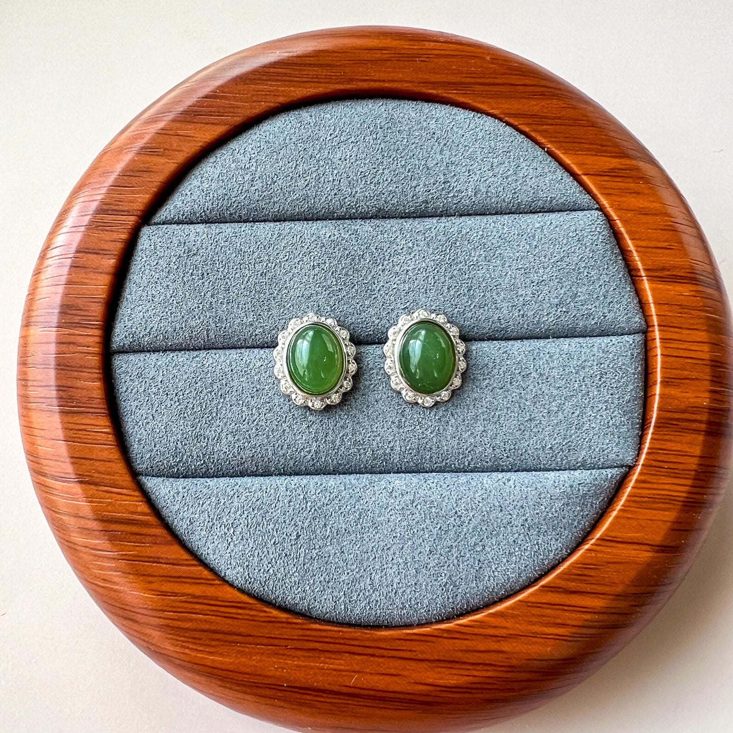 Green Jade Classic Earring Studs, Style 6, Green Nephrite Jade Sterling Silver Earrings, JSY-0424-12073