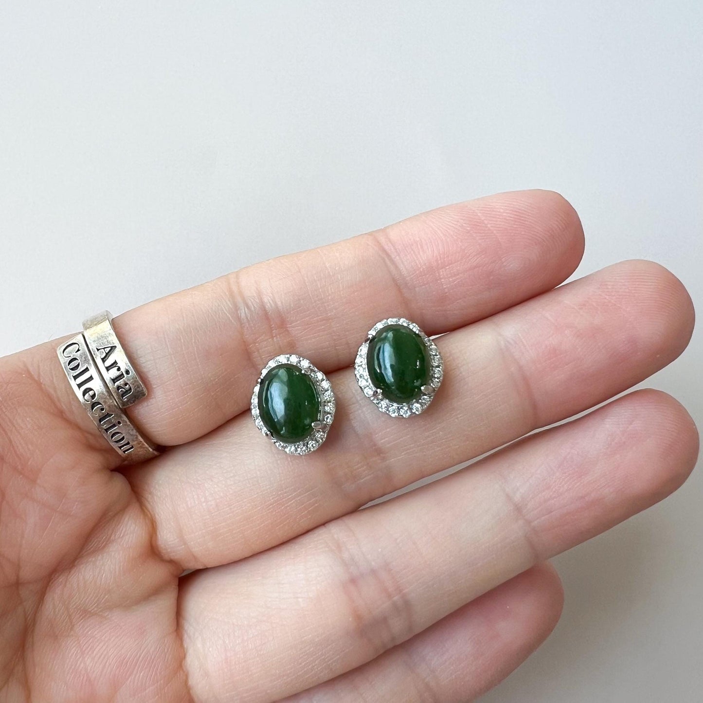 Green Jade Classic Earring Studs, Style 7, Green Nephrite Jade Sterling Silver Earrings, JSY-0424-12075