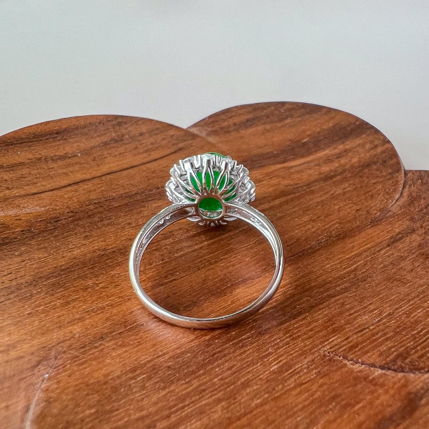 Imperial Flower Halo Jade Ring, Green Jadeite Jade Ring, 18K White Gold with diamonds, Size 5.75, SHWQ-0424-1760841850