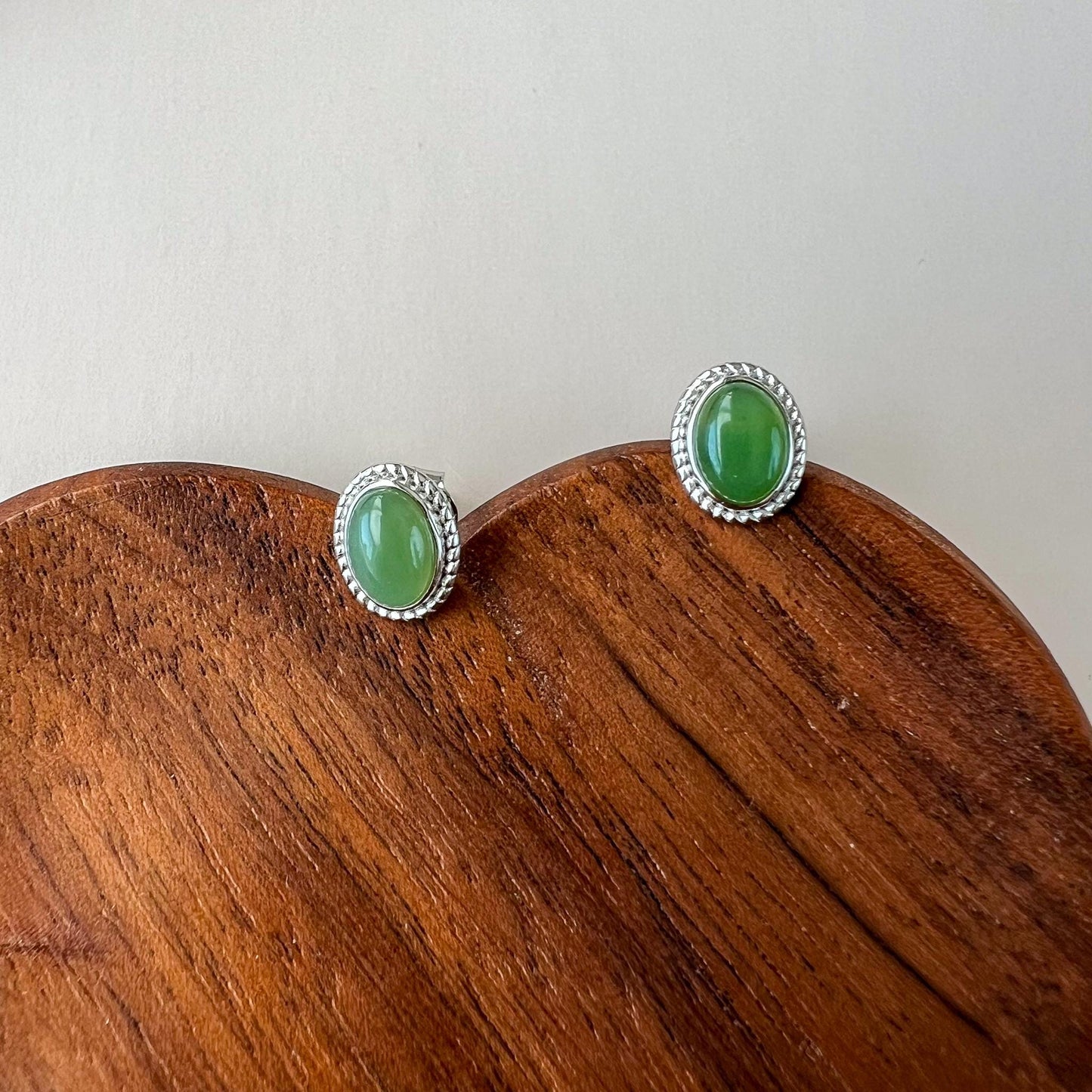Green Jade Classic Earring Studs, Style 8, Green Nephrite Jade Sterling Silver Earrings, JSY-0424-12170
