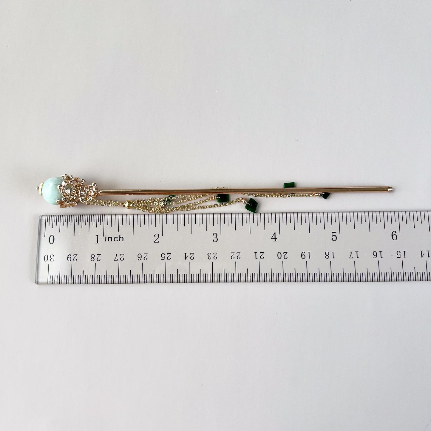 Jade Hairpin, Gold Plated, Light Green Jade, Grade A Jade hair pin, SHWQ-1221-1762721513