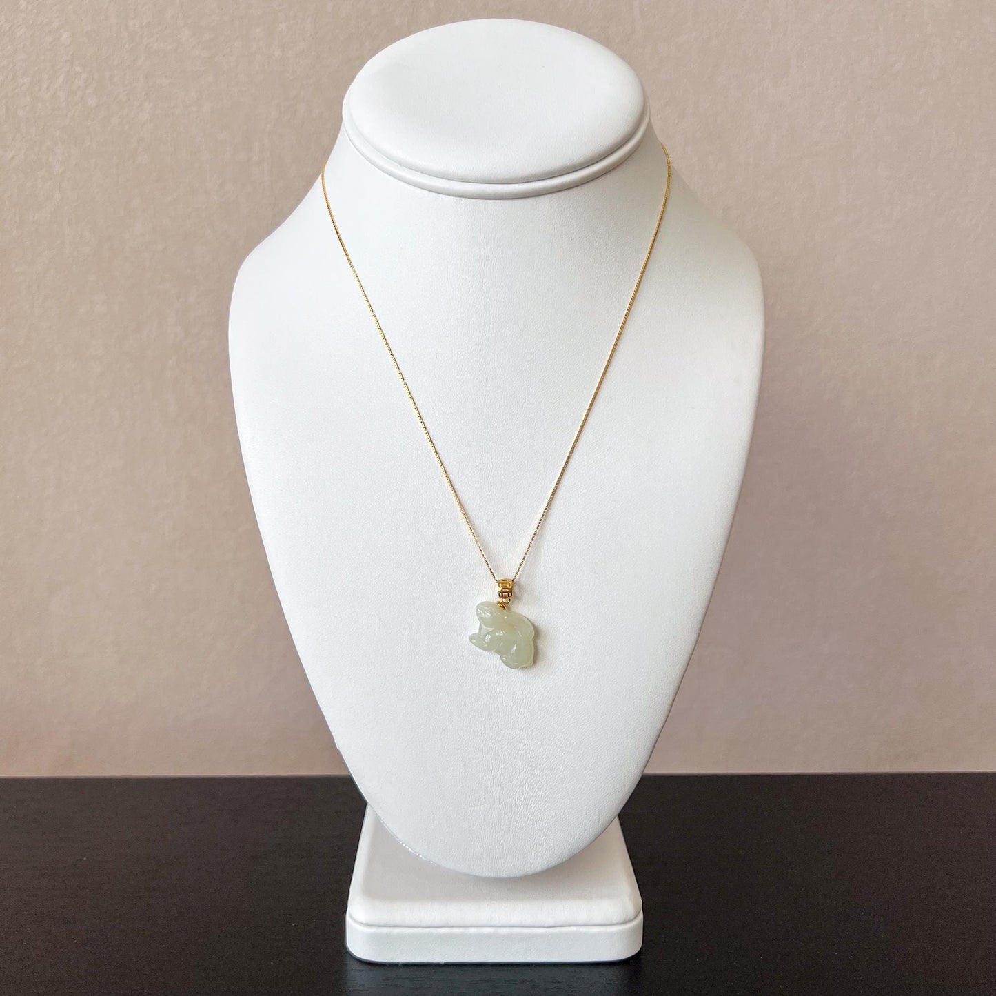 Harmony Rabbit Jade Pendant, Nephrite Jade Bunny Pendant with Gold Plated Sterling Silver, JSY-1025-3076
