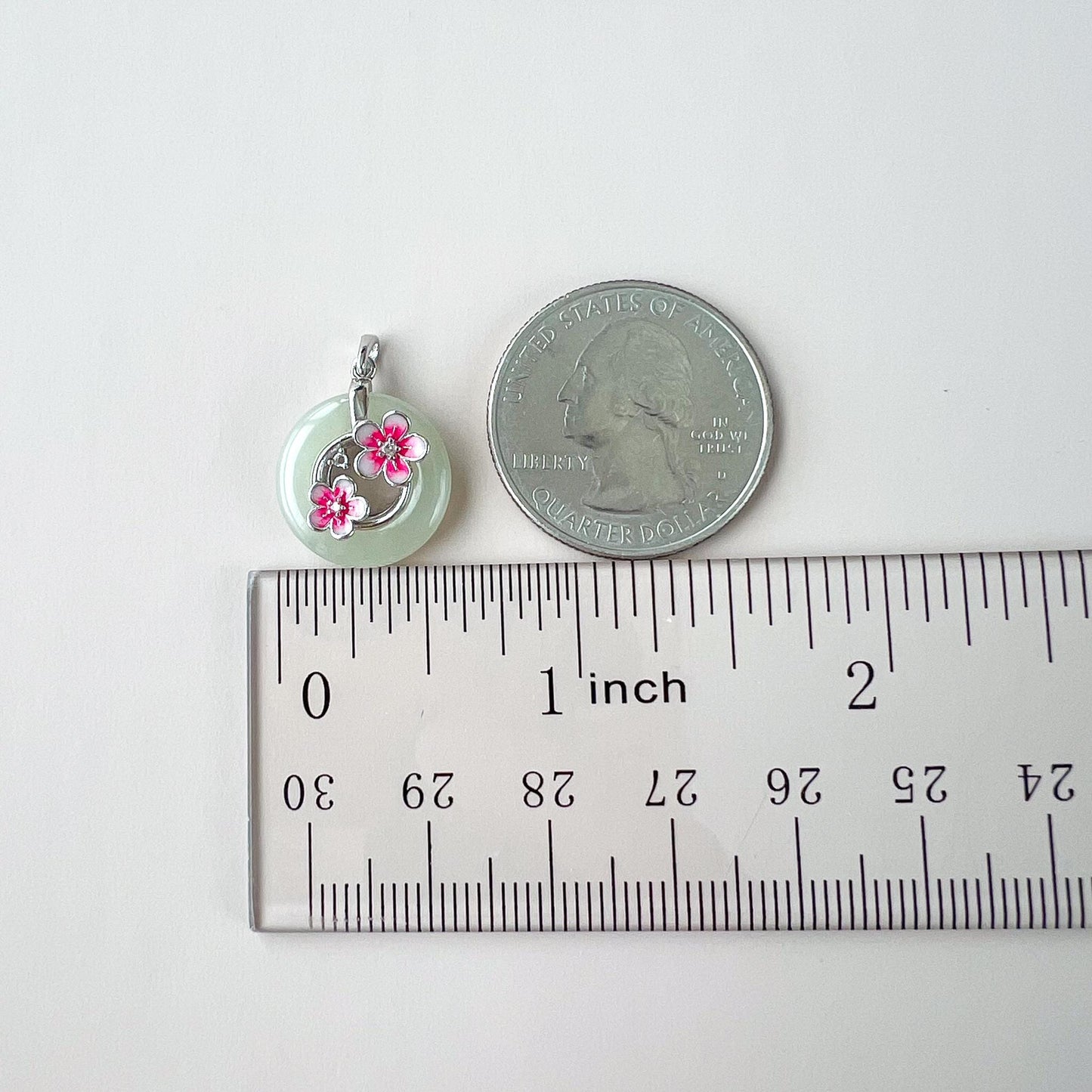 Cherry Blossom Peace Pendant, Nephrite Jade Pendant with Sterling Silver, Ping An Kou, JSY-0424-3093