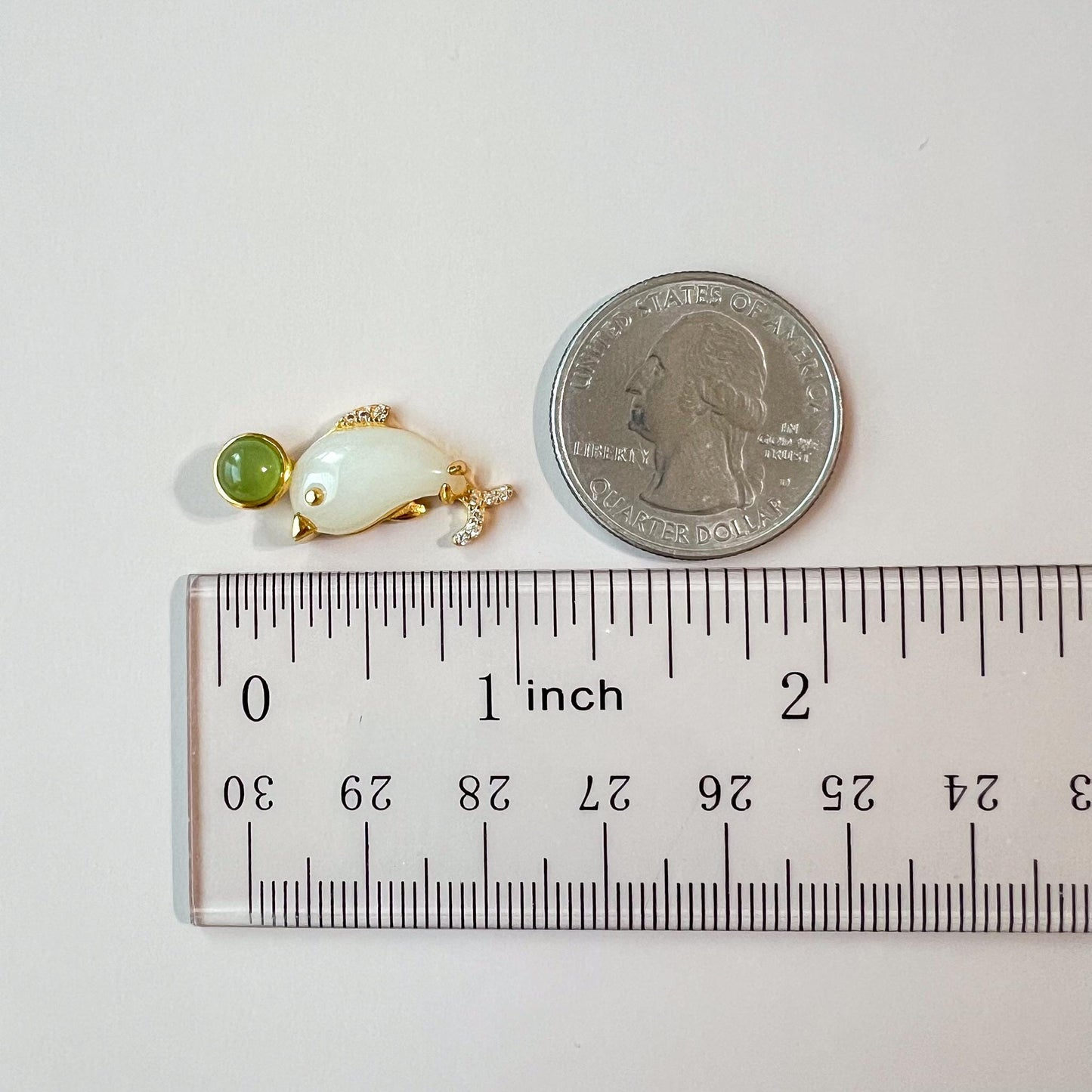 Harmony Dolphin Jade Pendant, Nephrite Jade Gold Plated Sterling Silver Pendant, JSY-0424-4246