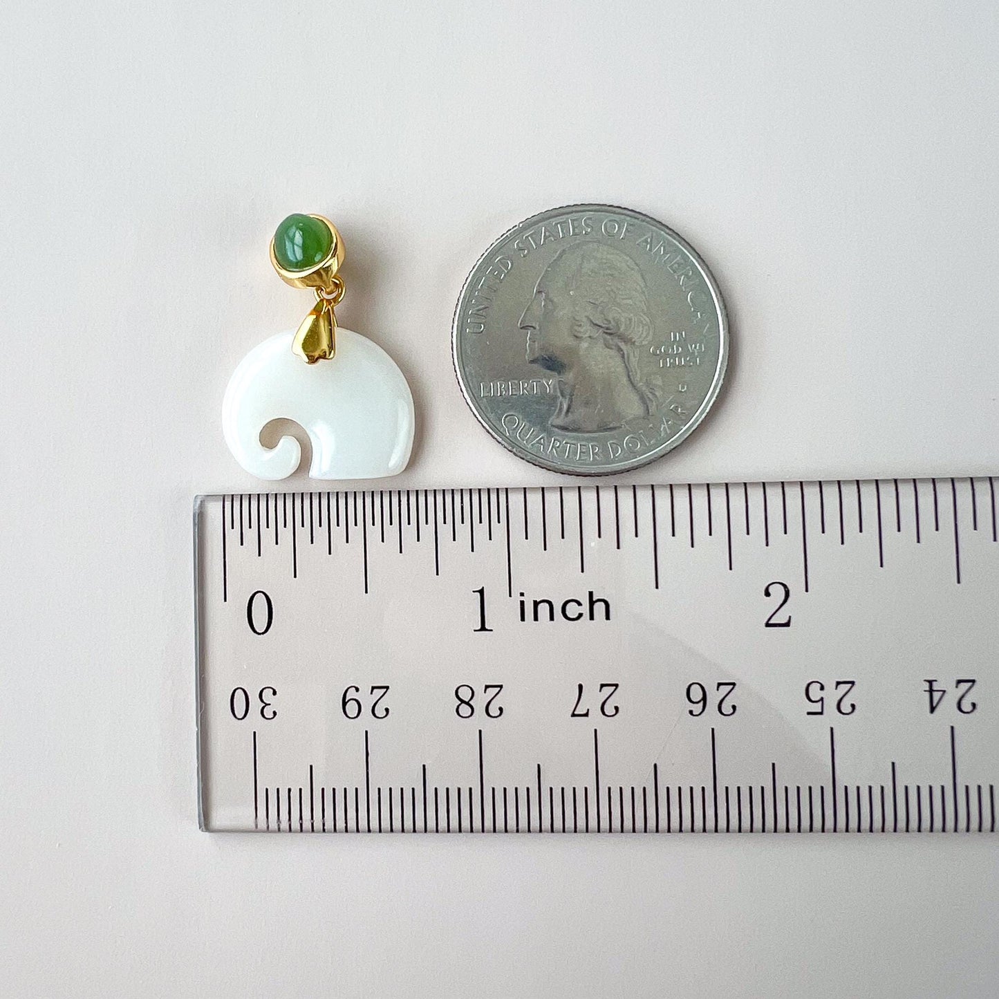 Elephant Blessing Jade Pendant, Nephrite Jade Gold Plated Sterling Silver Pendant, JSY-0424-4057