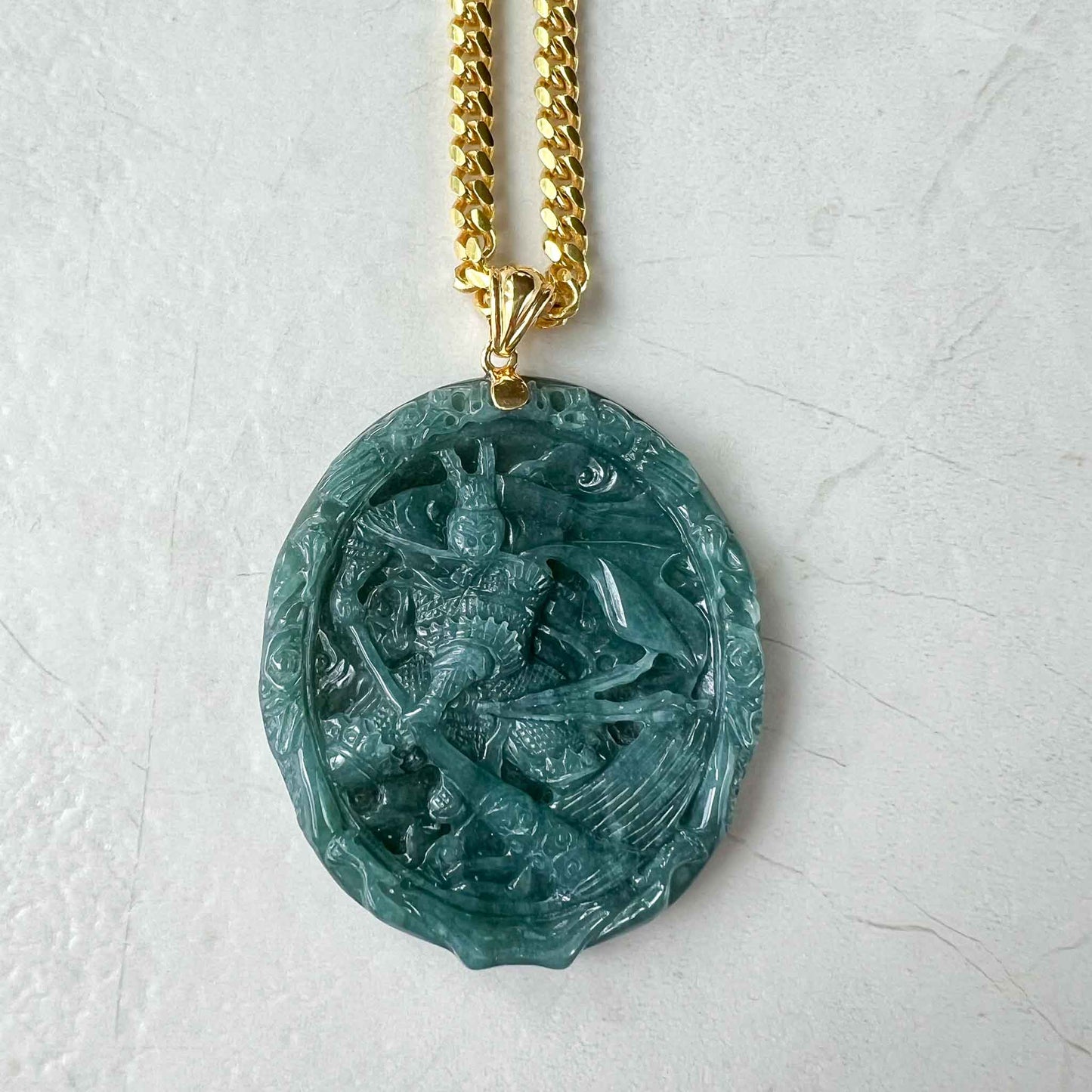 Blue Green Jadeite Jade Monkey King with 18K Gold Pendant, Sun Wu Kong, 孙悟空, Chinese Zodiac Carved, XZG-0423-1684022066