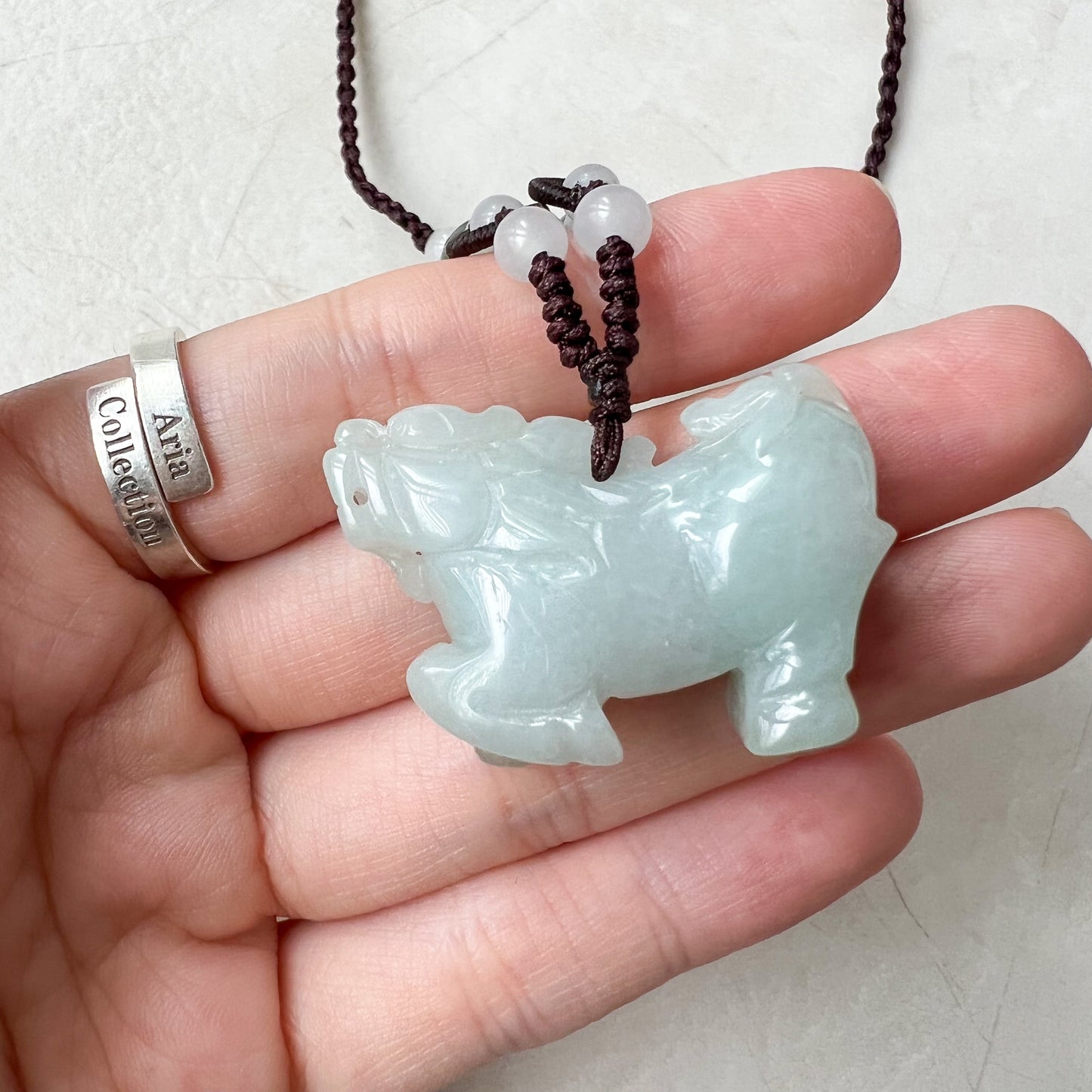 Jade Qilin, 麒麟, Kirin Dragon Carved Necklace, YW-0110-1647022524 - AriaDesignCollection