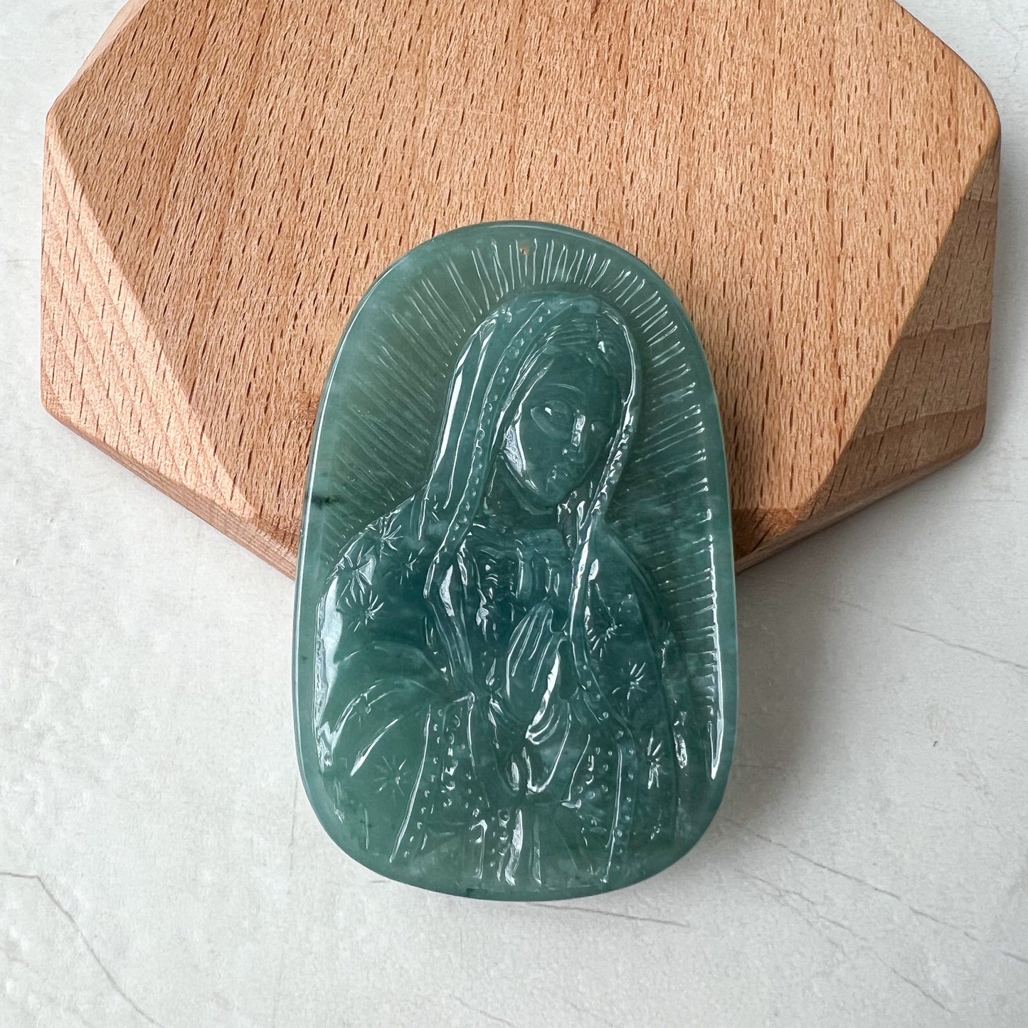 Jadeite Jade Virgin Mary, Mother of Jesus, Blue Green Jade, Christian Necklace, Hand Carved Necklace, XZ-1221-1671073796