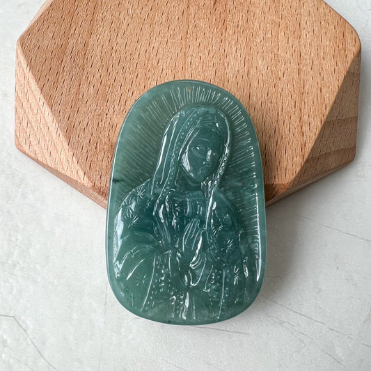 Jadeite Jade Virgin Mary, Blue Green Jade, Hand Carved Necklace, XZ-1221-1671073796