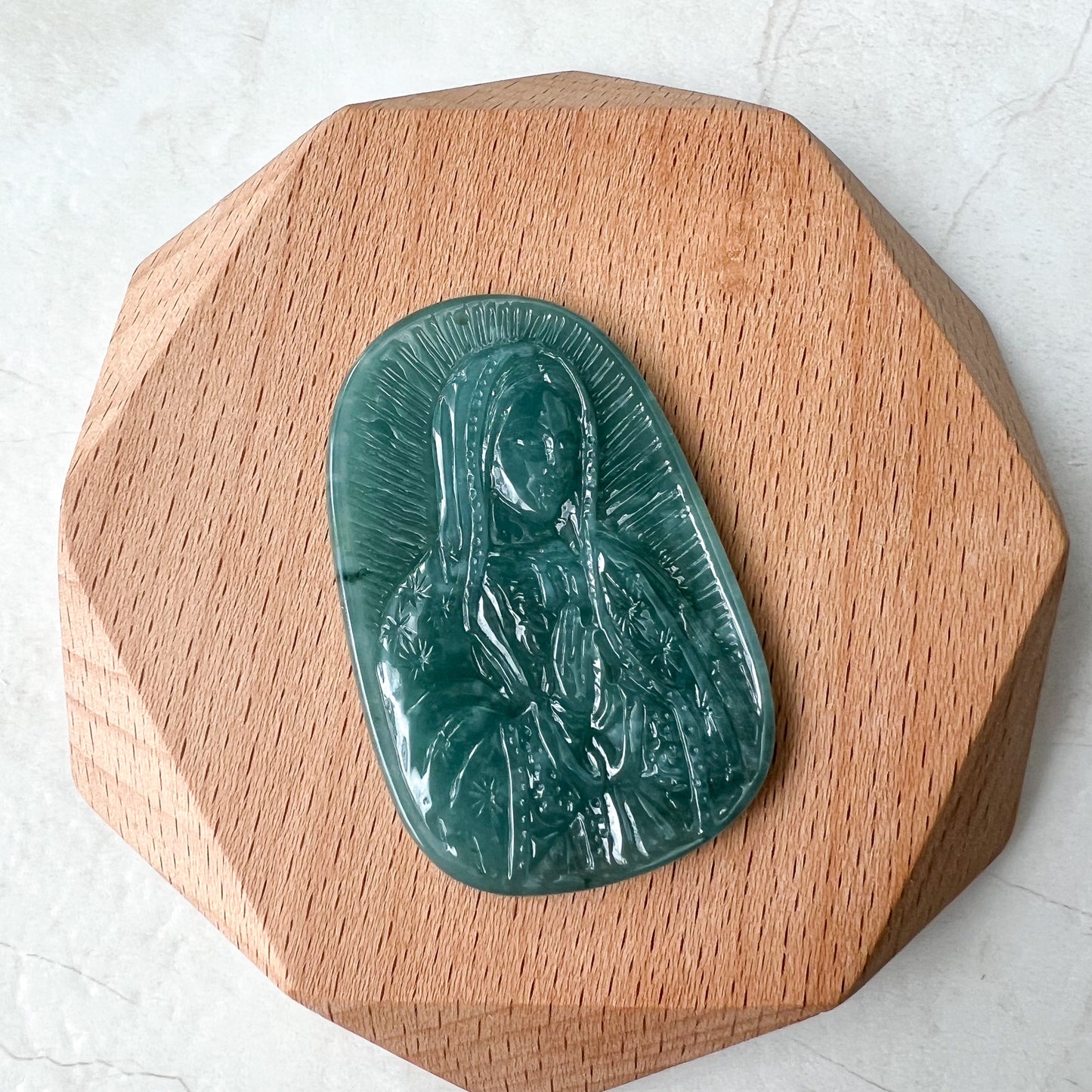 Jadeite Jade Virgin Mary, Mother of Jesus, Blue Green Jade, Christian Necklace, Hand Carved Necklace, XZ-1221-1671073796