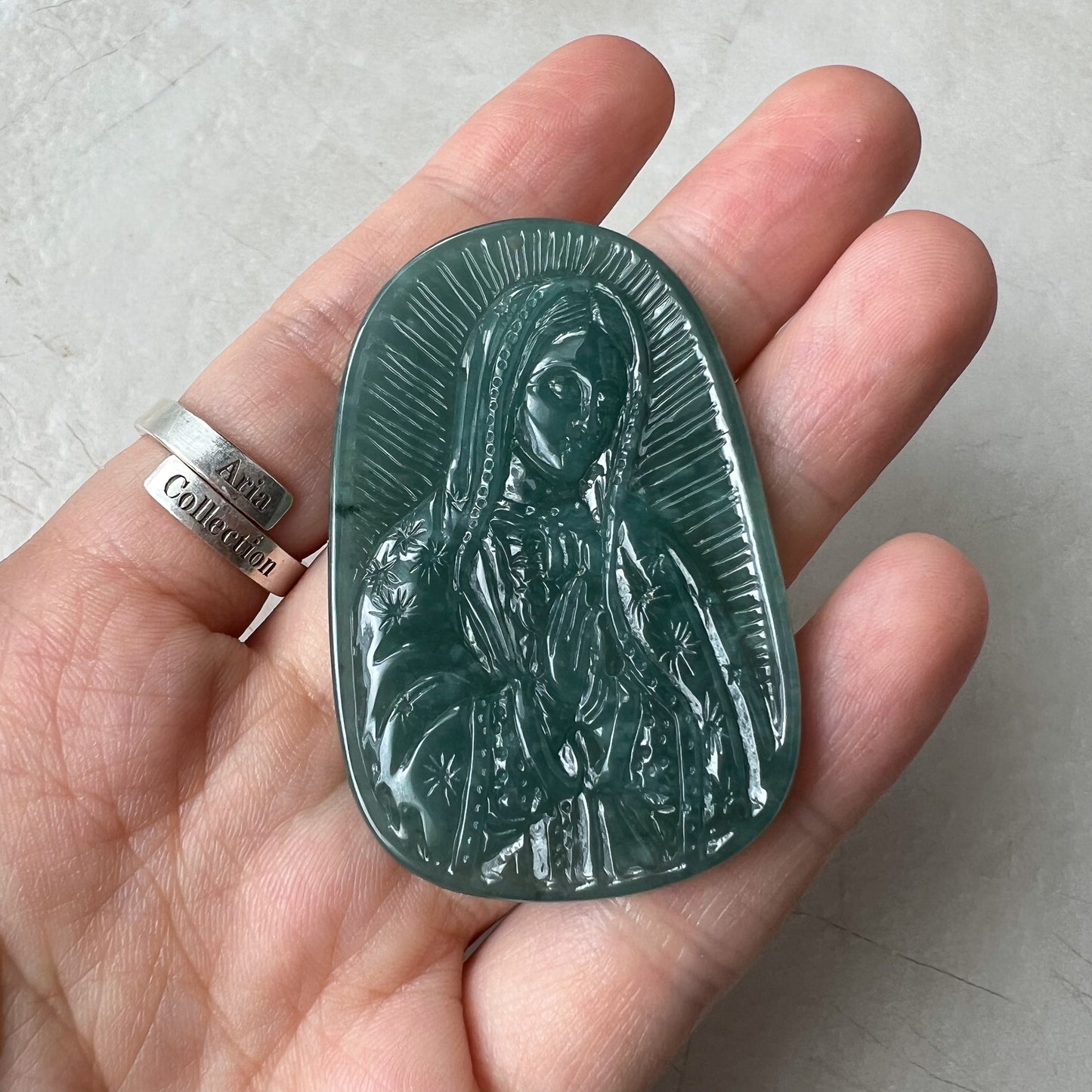 Jadeite Jade Virgin Mary, Mother of Jesus, Blue Green Jade, Christian Necklace, Hand Carved Necklace, XZ-1221-1671073796