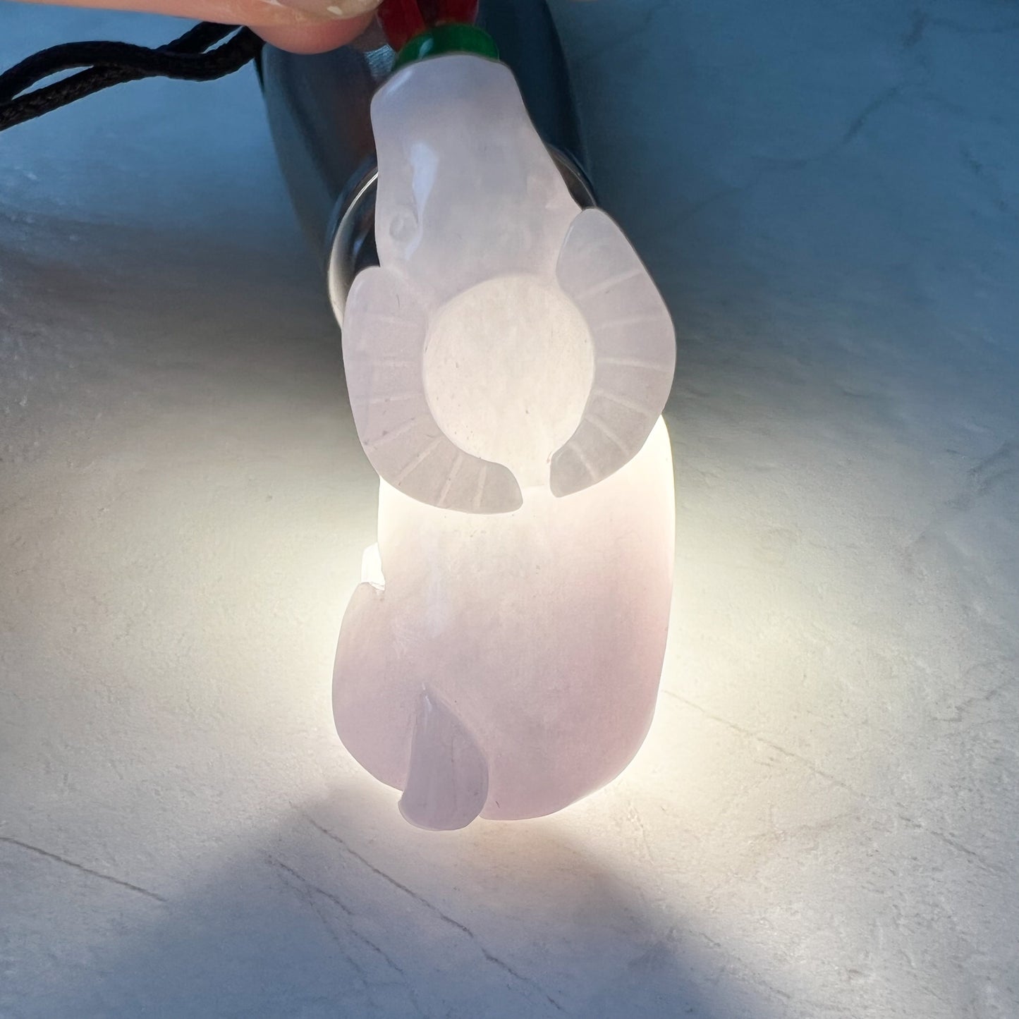 White Light Purple Jadeite Jade Ox Bull Cow Chinese Zodiac Carved Pendant Necklace, YJ-0321-0467120 - AriaDesignCollection