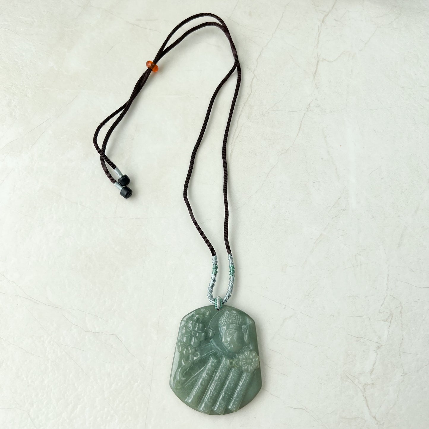 Jadeite Jade Amida Amitabha Buddha Looking Down on Earth Necklace Right, YJ-0321-0344797-2 - AriaDesignCollection