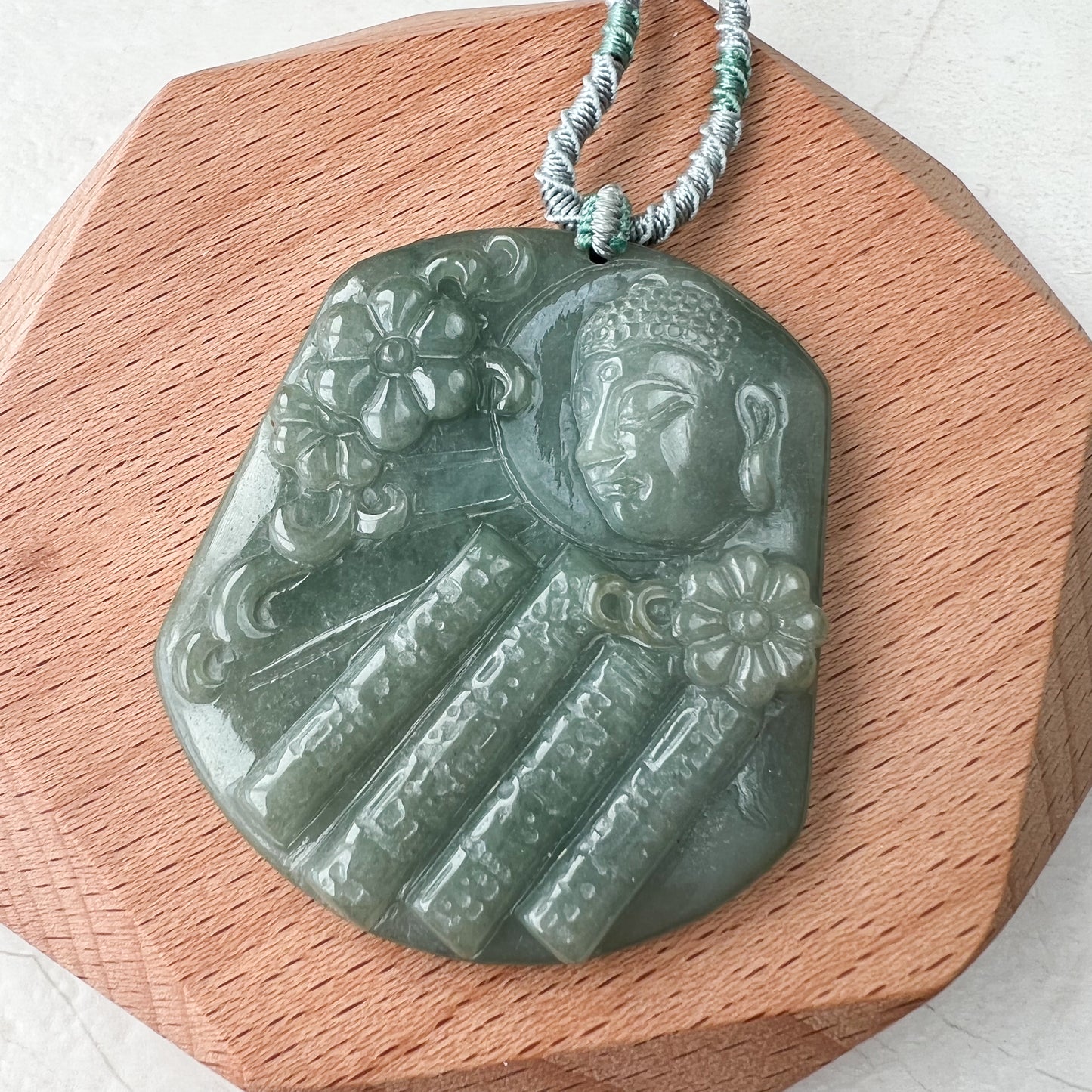 Jadeite Jade Amida Amitabha Buddha Looking Down on Earth Necklace Right, YJ-0321-0344797-2 - AriaDesignCollection