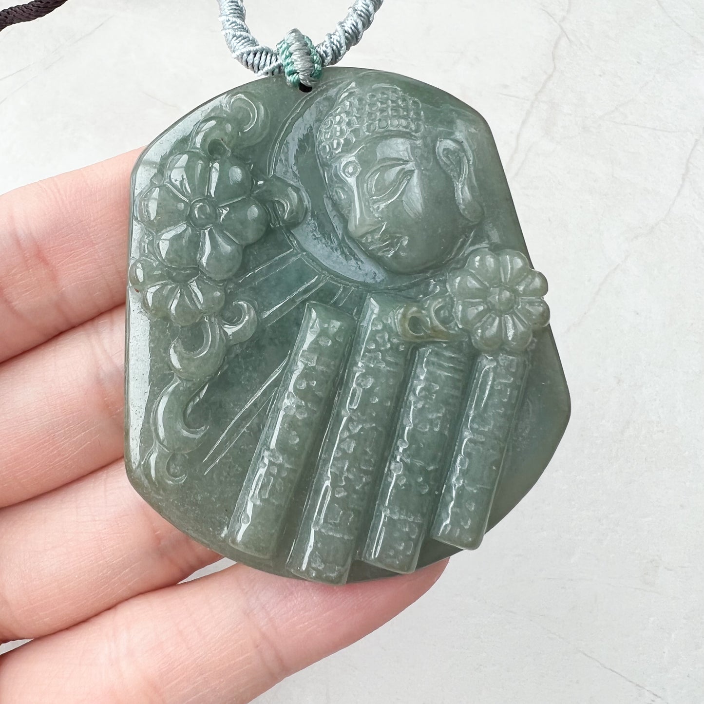 Jadeite Jade Amida Amitabha Buddha Looking Down on Earth Necklace Right, YJ-0321-0344797-2 - AriaDesignCollection