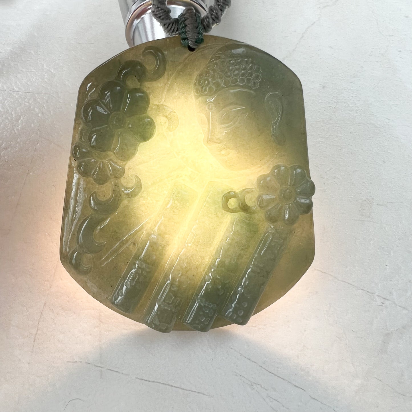 Jadeite Jade Amida Amitabha Buddha Looking Down on Earth Necklace Right, YJ-0321-0344797-2 - AriaDesignCollection