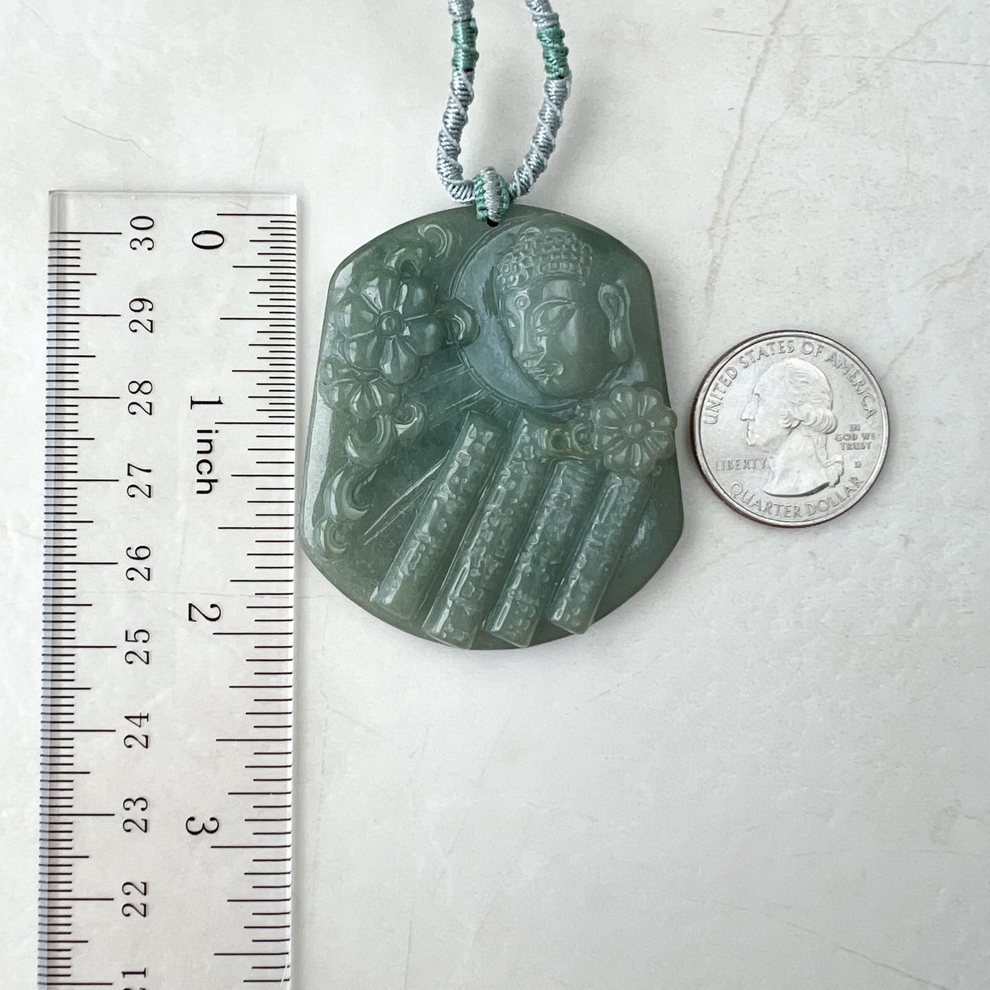 Jadeite Jade Amida Amitabha Buddha Looking Down on Earth Necklace Right, YJ-0321-0344797-2 - AriaDesignCollection