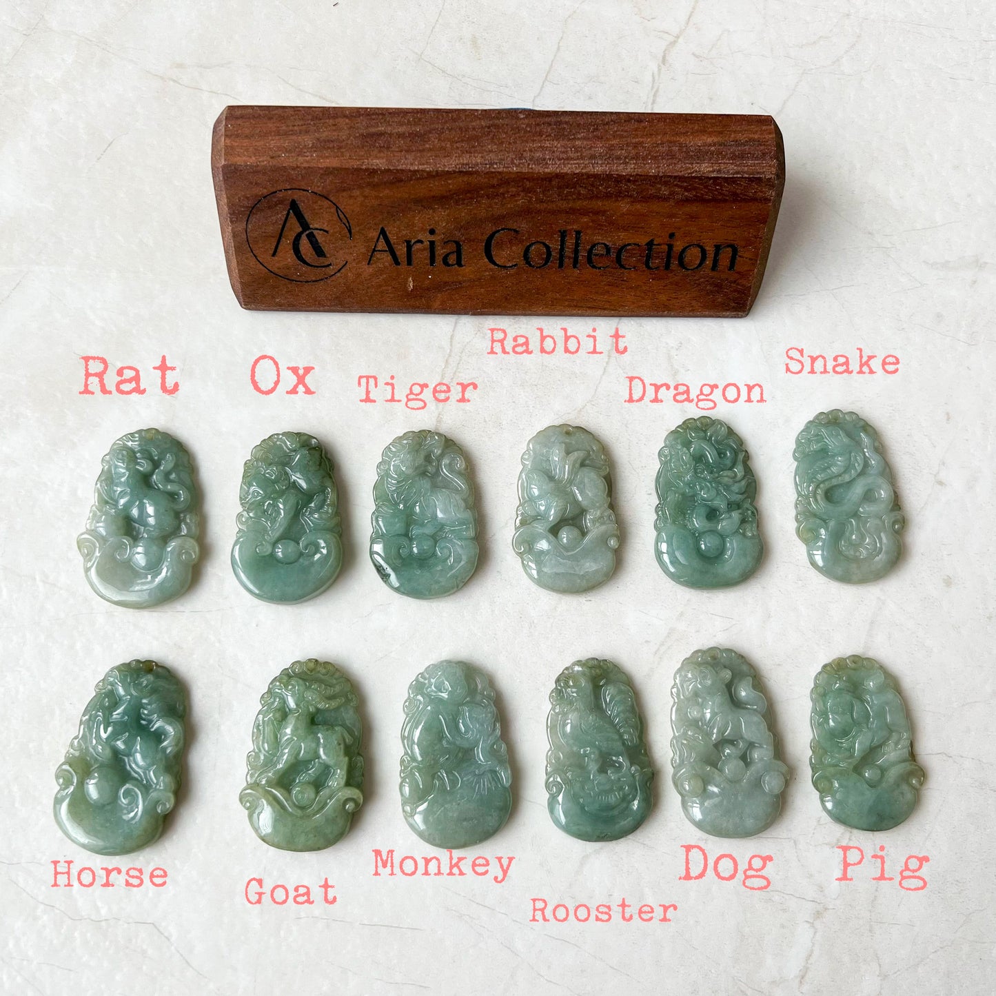 Green Jadeite Jade Zodiac Pendant Necklace, Chinese Zodiac Collection, Rat, Ox, Tiger, Rabbit, Dragon, Snake, Horse, Goat, Monkey, Rooster, Dog, Pig, LJ-1221-1674080985