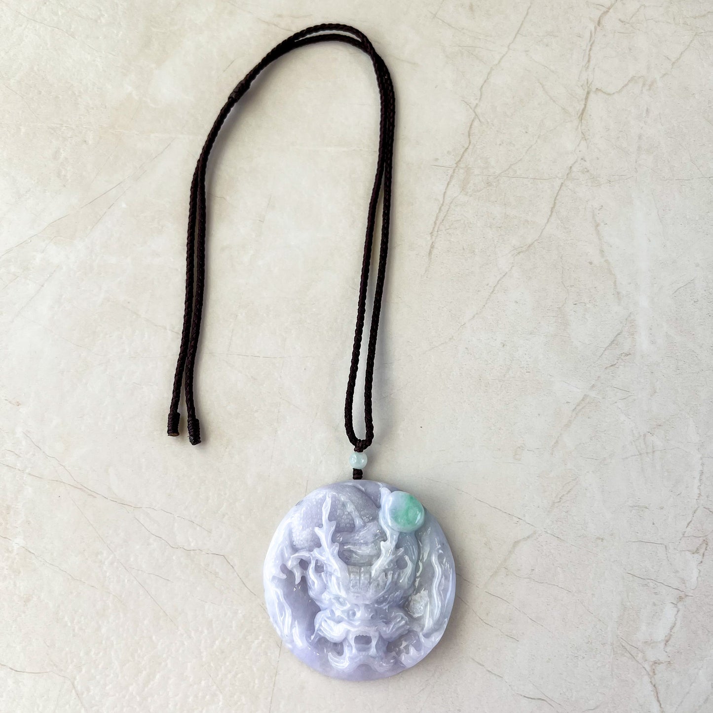 Purple Jadeite Jade Dragon Chinese Zodiac Hand Carved Pendant Necklace, YJ-0321-0332176