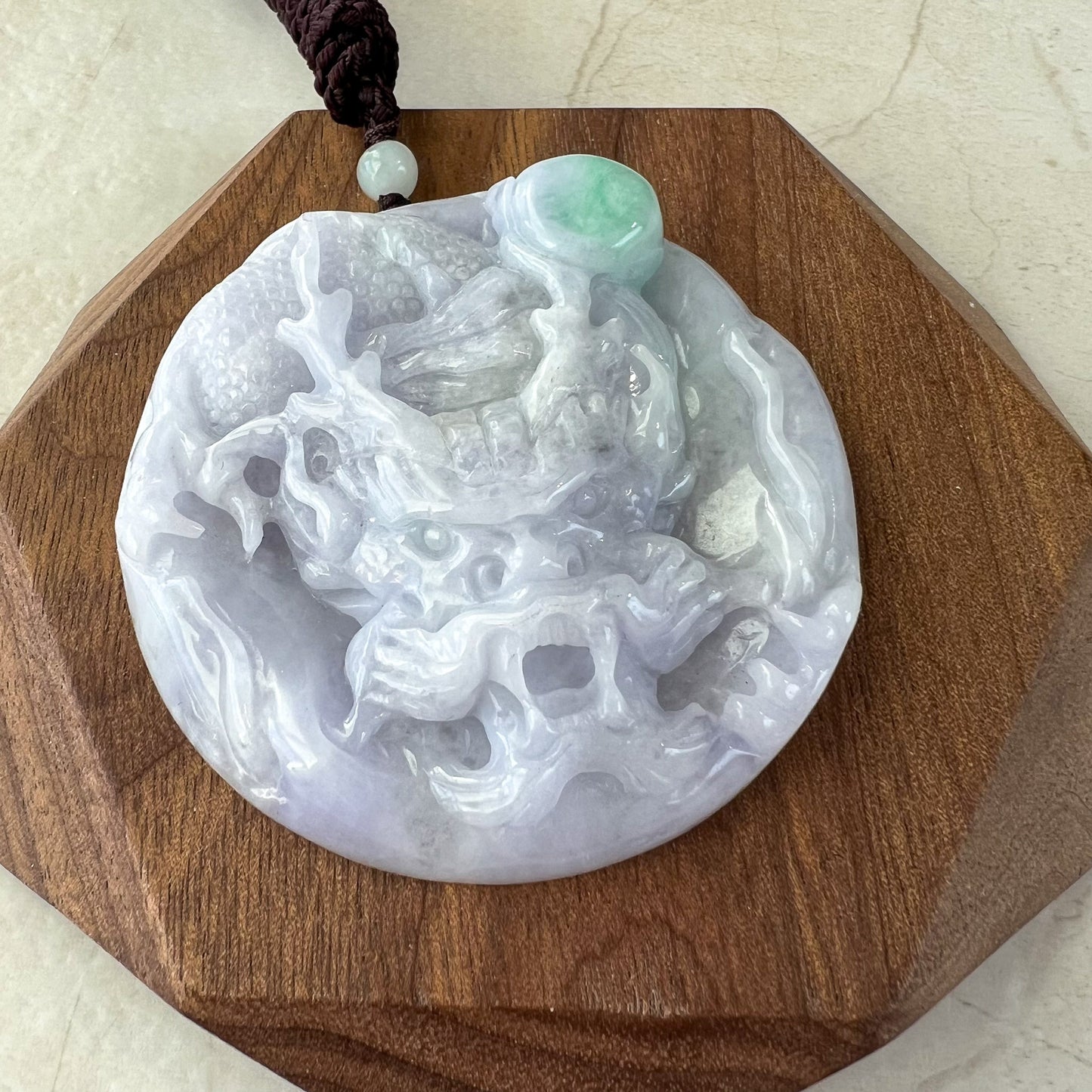 Purple Jadeite Jade Dragon Chinese Zodiac Hand Carved Pendant Necklace, YJ-0321-0332176